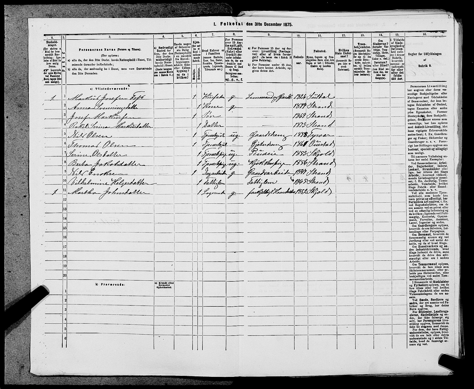 SAST, 1875 census for 1130P Strand, 1875, p. 339