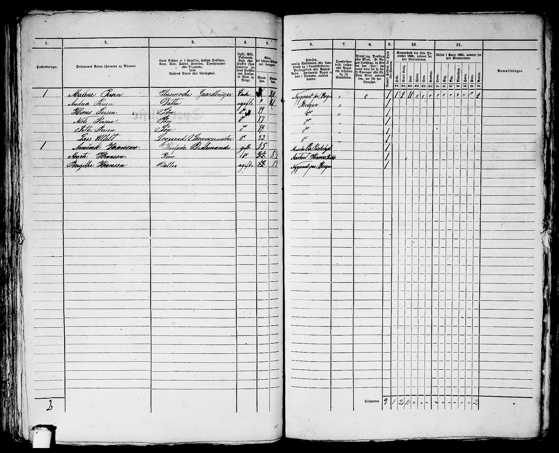 RA, 1865 census for Bergen, 1865, p. 5221