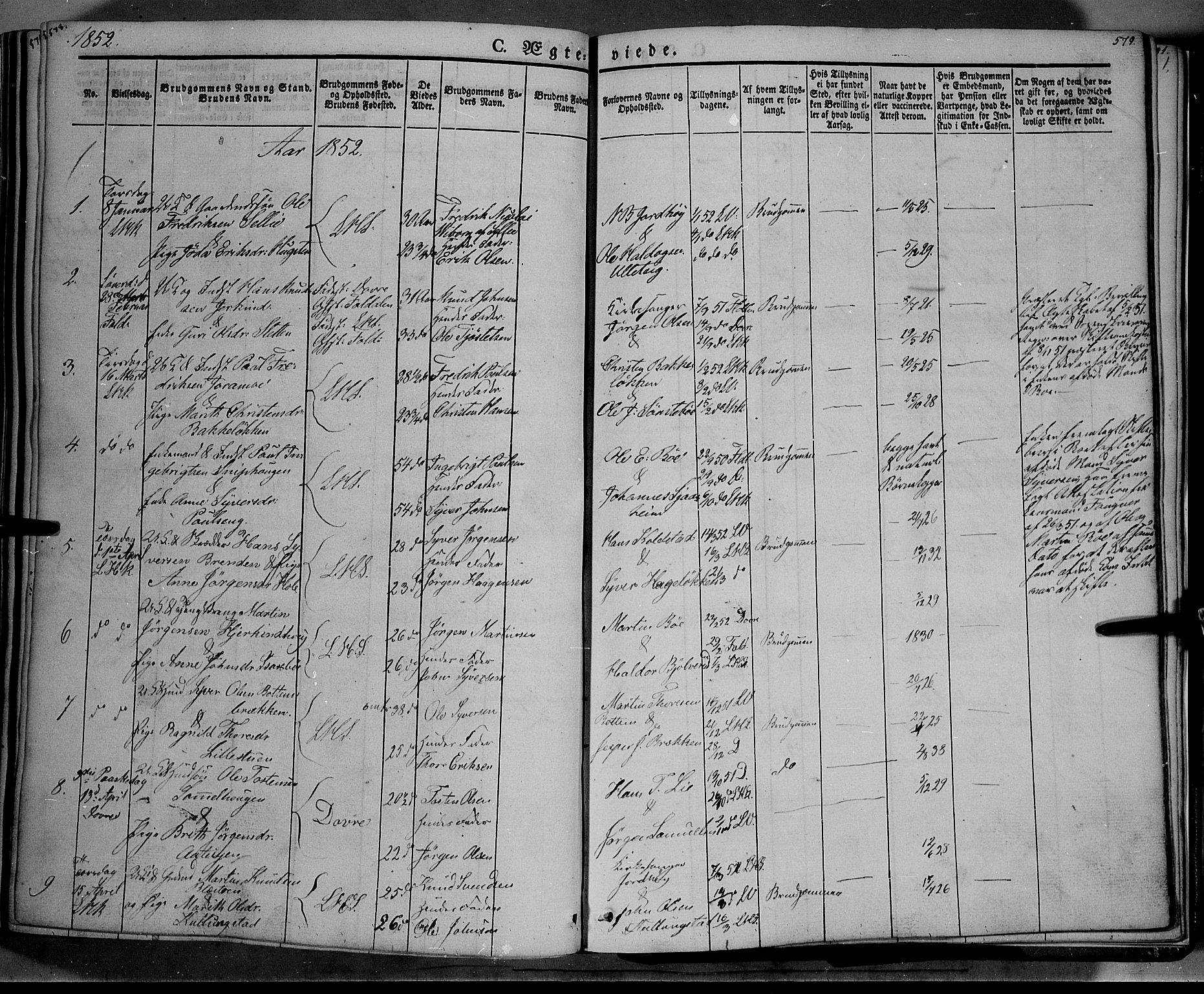 Lesja prestekontor, SAH/PREST-068/H/Ha/Haa/L0006: Parish register (official) no. 6A, 1843-1854, p. 578-579