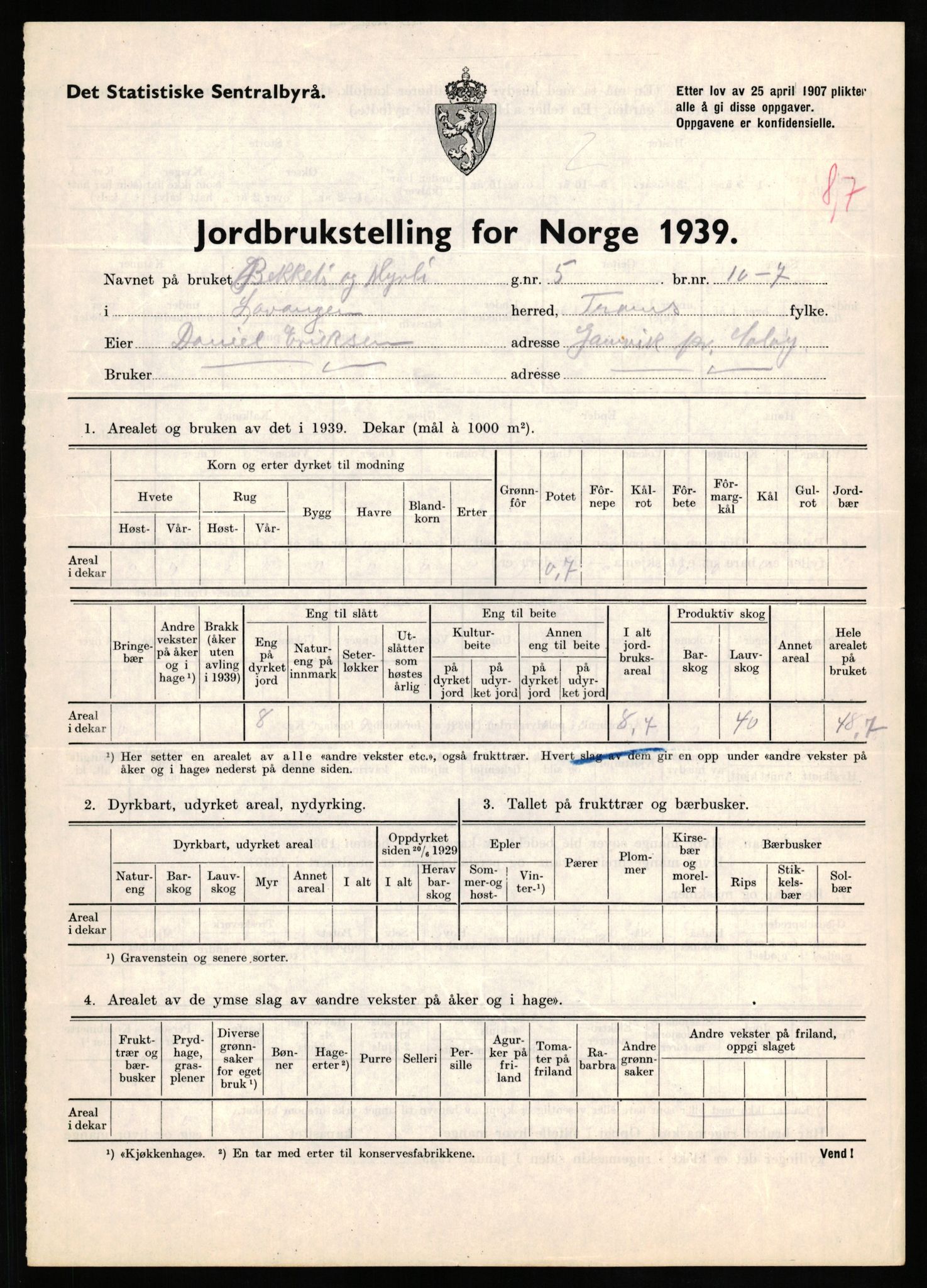 Statistisk sentralbyrå, Næringsøkonomiske emner, Jordbruk, skogbruk, jakt, fiske og fangst, AV/RA-S-2234/G/Gb/L0339: Troms: Andørja, Astafjord og Lavangen, 1939, p. 900