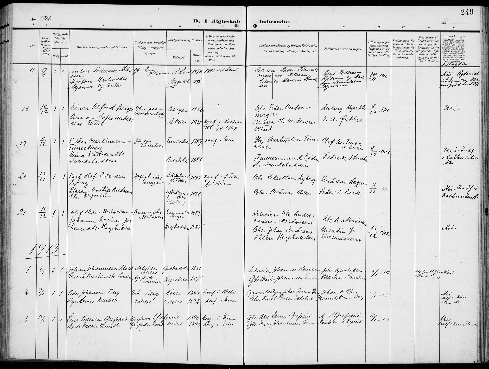 Vestre Toten prestekontor, SAH/PREST-108/H/Ha/Haa/L0014: Parish register (official) no. 14, 1907-1920, p. 249