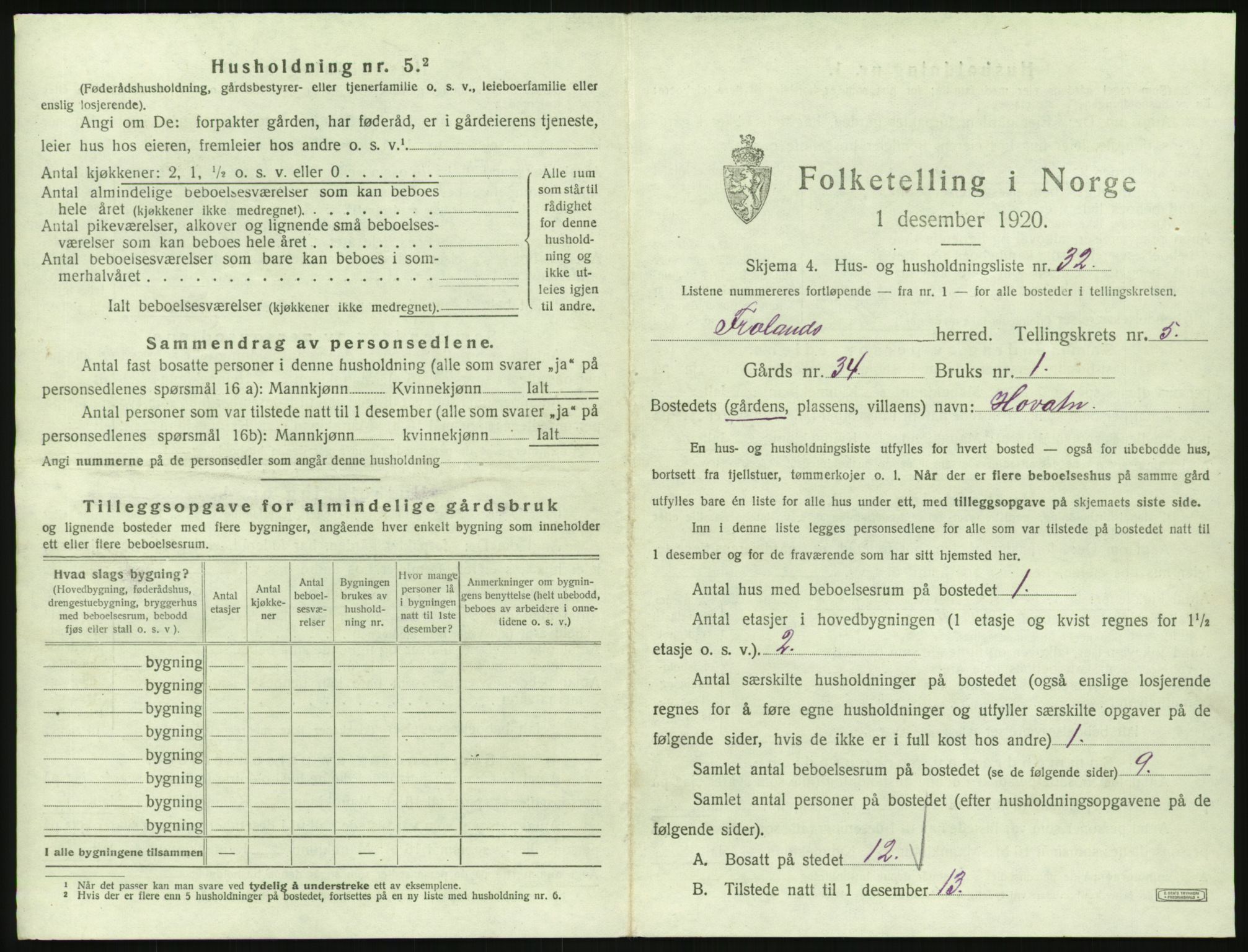 SAK, 1920 census for Froland, 1920, p. 589