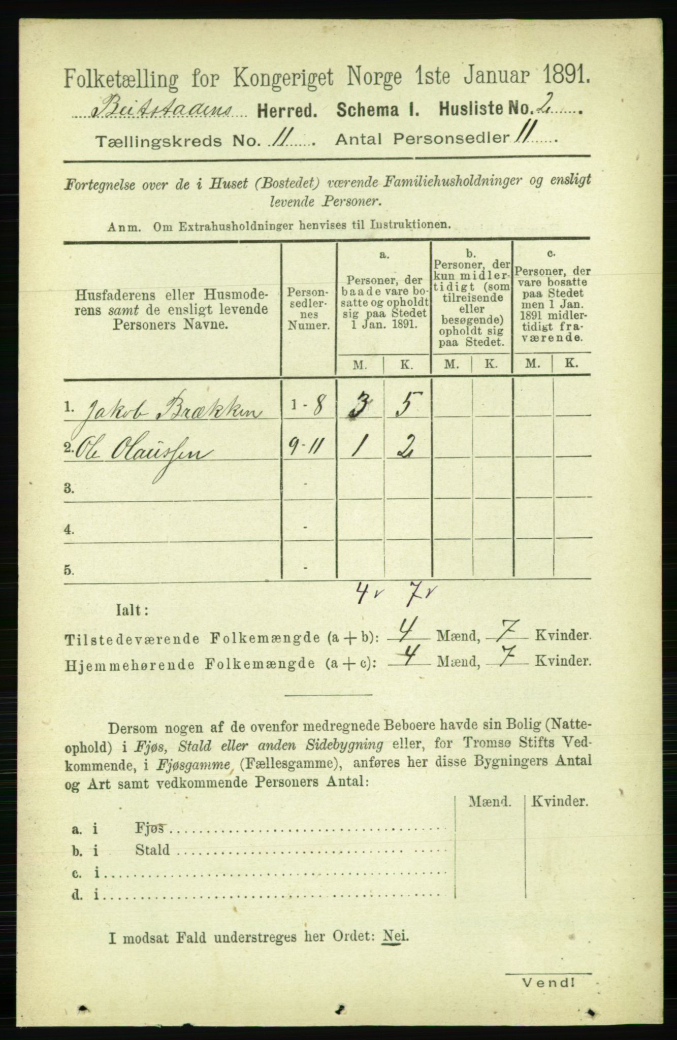 RA, 1891 census for 1727 Beitstad, 1891, p. 2987