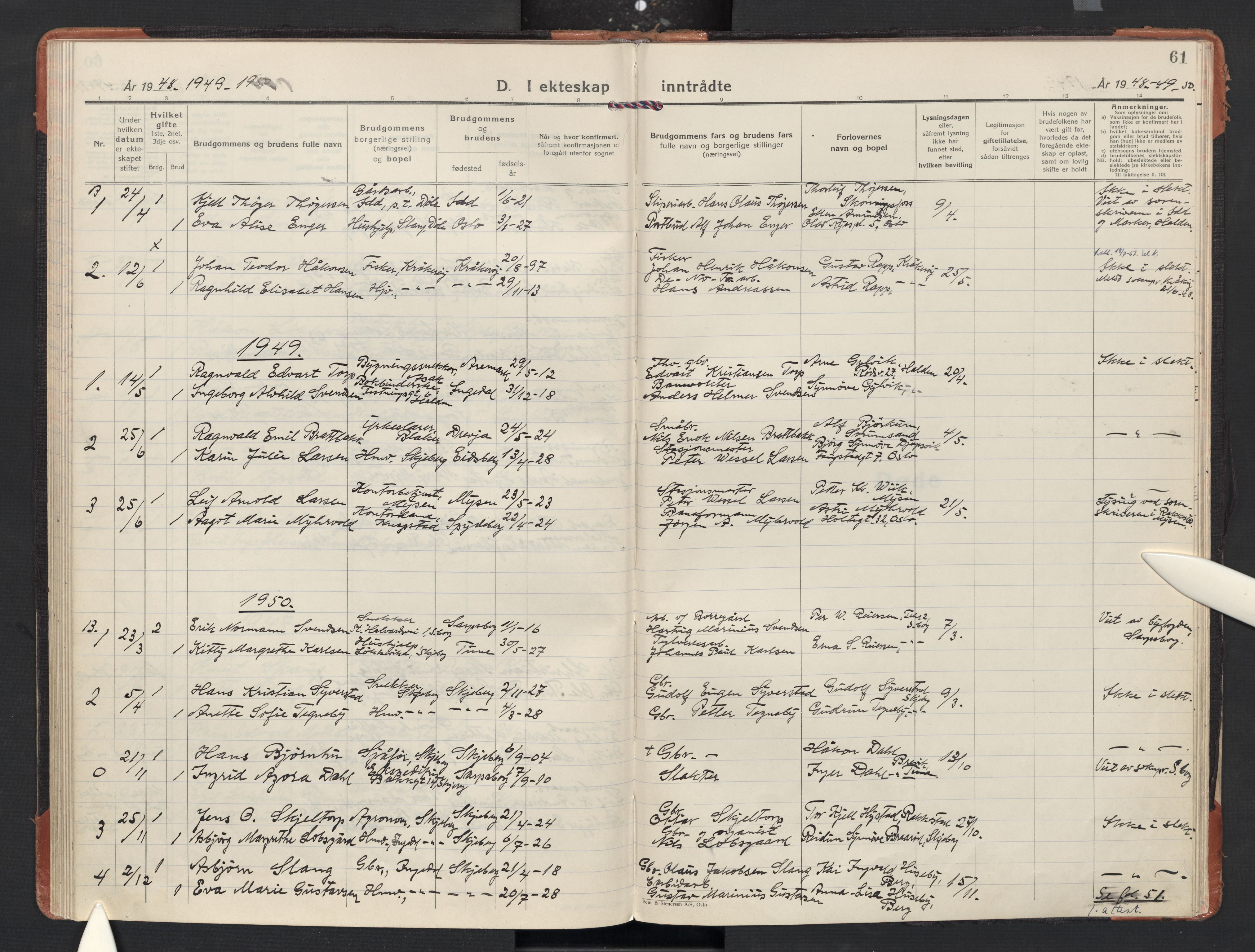 Skjeberg prestekontor Kirkebøker, AV/SAO-A-10923/F/Fc/L0004: Parish register (official) no. III 4, 1927-1958, p. 61