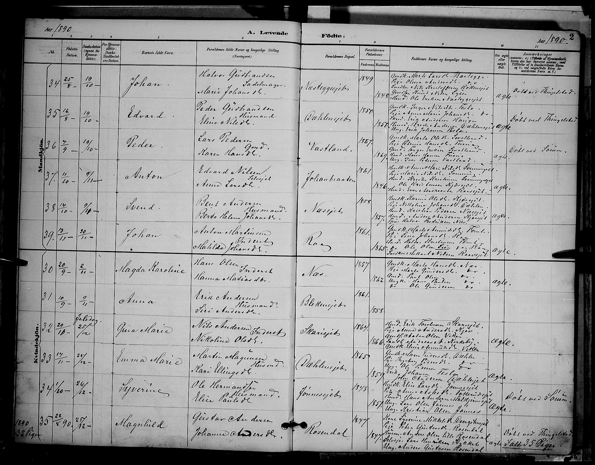 Gran prestekontor, SAH/PREST-112/H/Ha/Hab/L0004: Parish register (copy) no. 4, 1890-1899, p. 2
