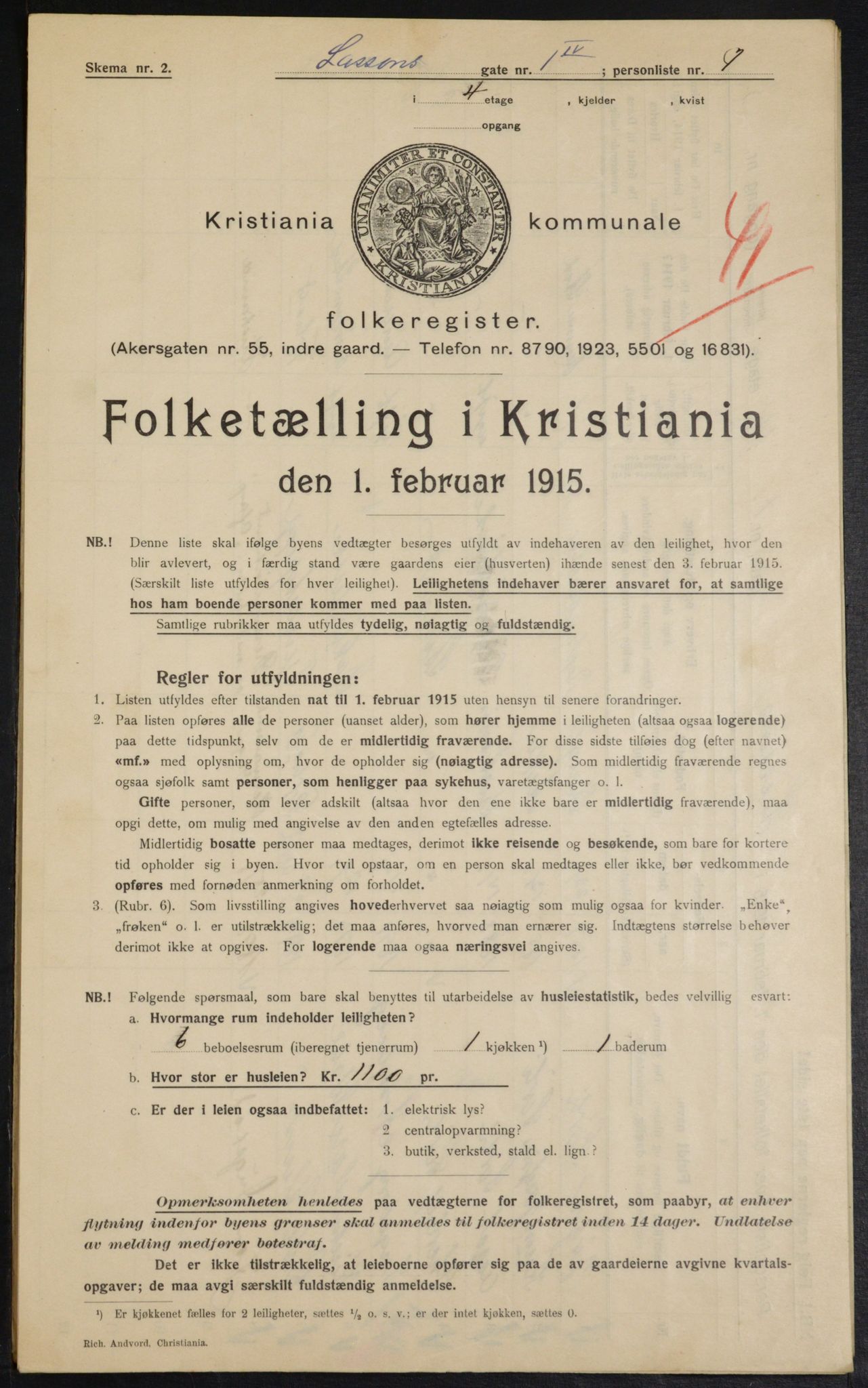 OBA, Municipal Census 1915 for Kristiania, 1915, p. 56699