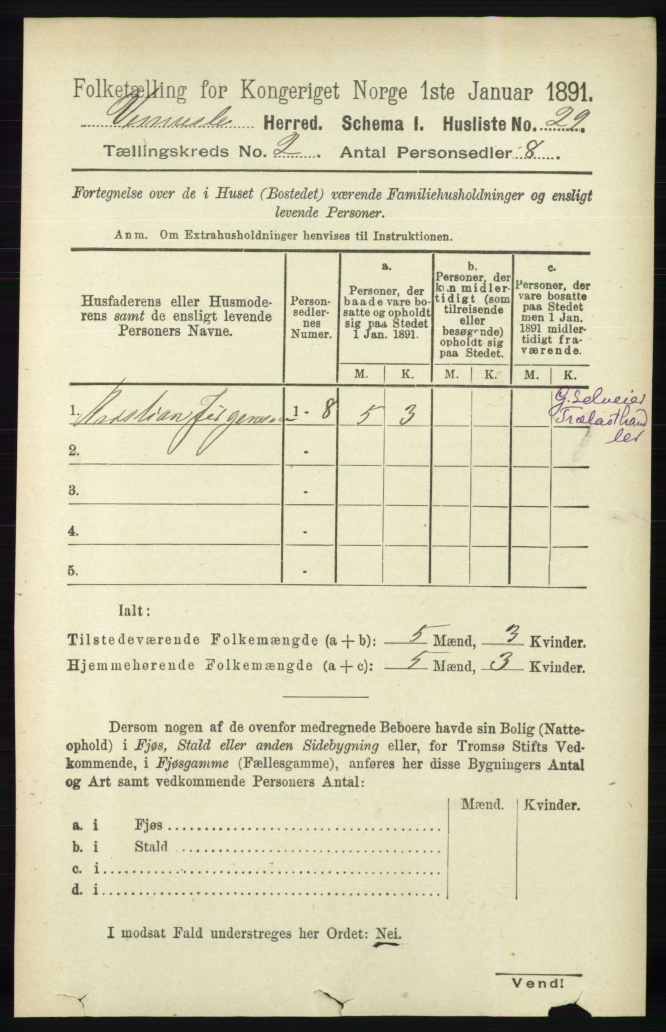 RA, 1891 census for 1014 Vennesla, 1891, p. 396