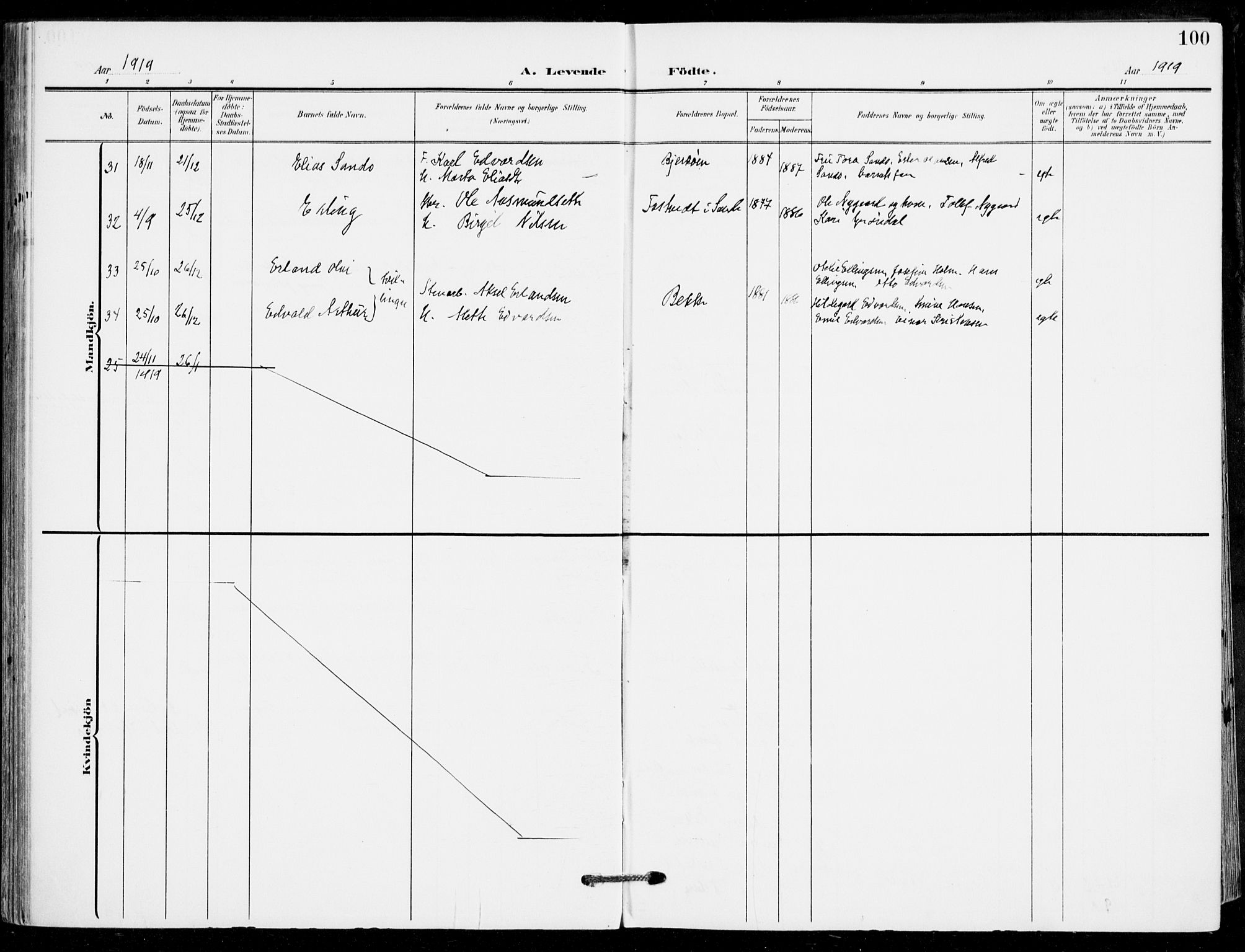 Sande Kirkebøker, AV/SAKO-A-53/F/Fa/L0008: Parish register (official) no. 8, 1904-1921, p. 100