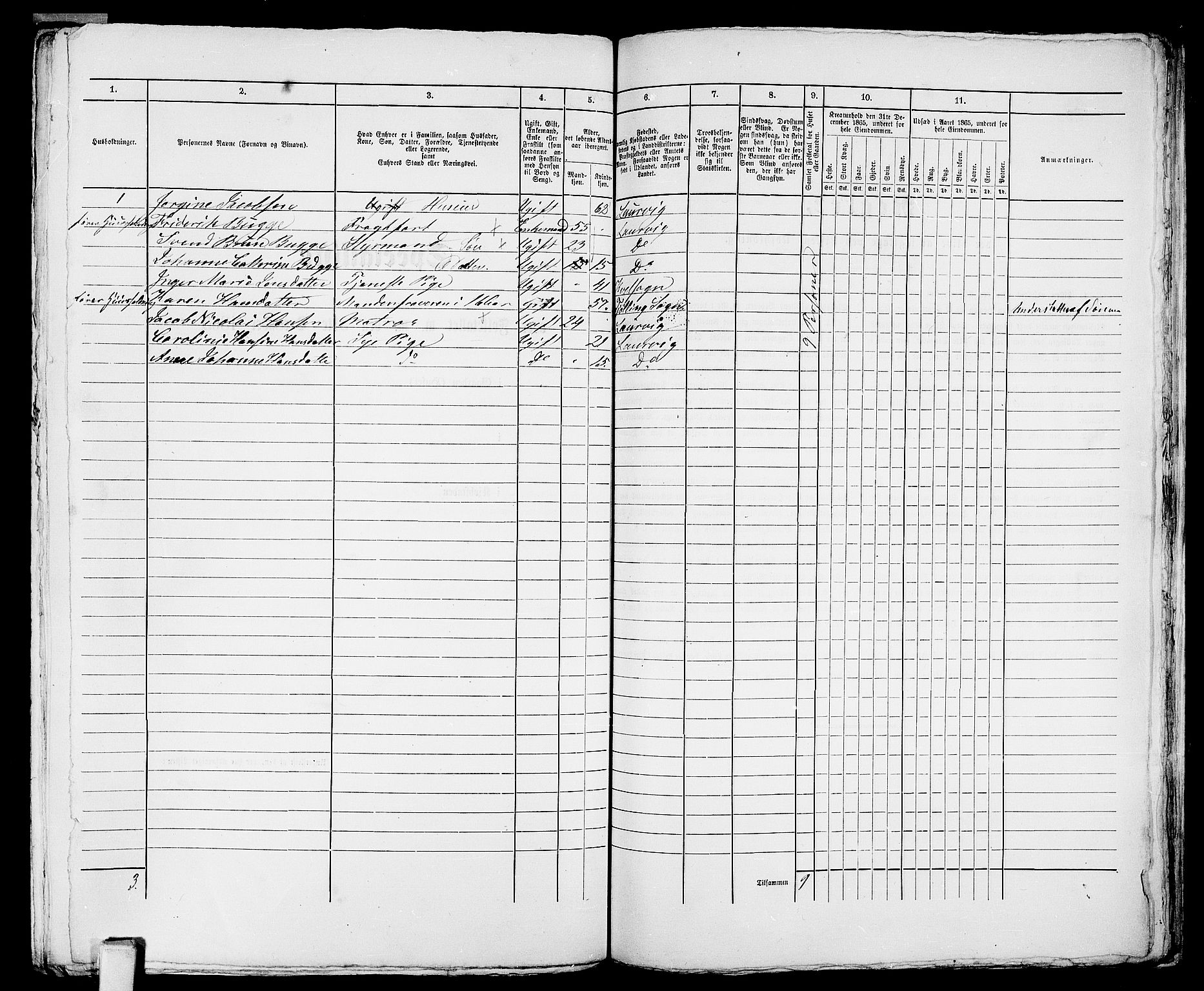 RA, 1865 census for Larvik, 1865, p. 1195