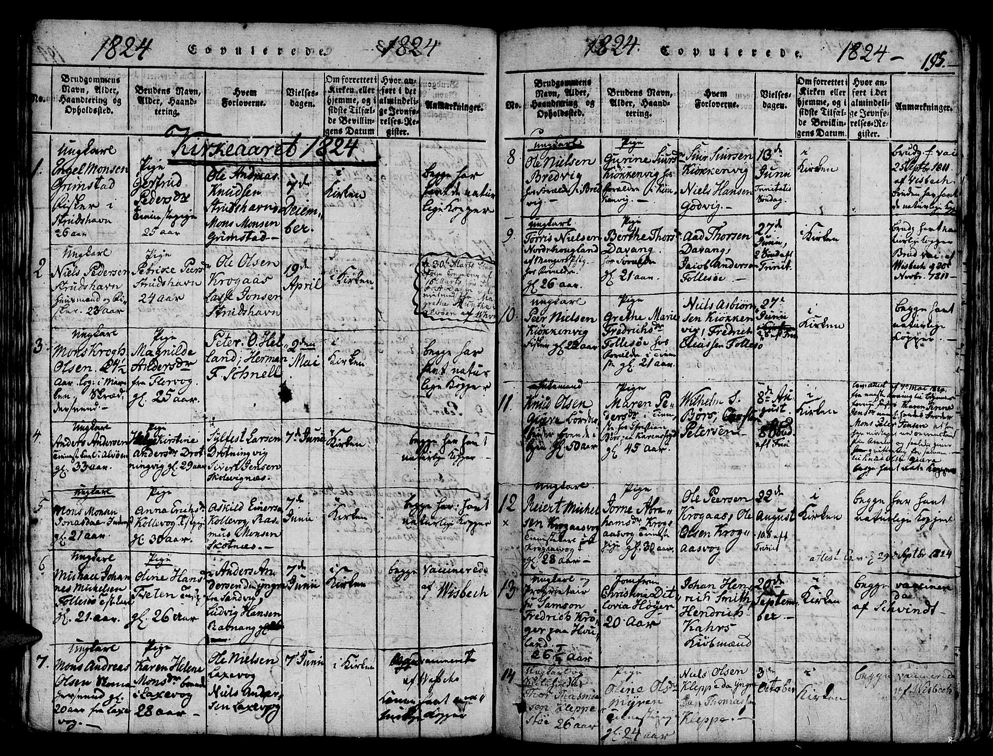 Askøy Sokneprestembete, SAB/A-74101/H/Ha/Haa/Haaa/L0003: Parish register (official) no. A 3, 1815-1825, p. 195