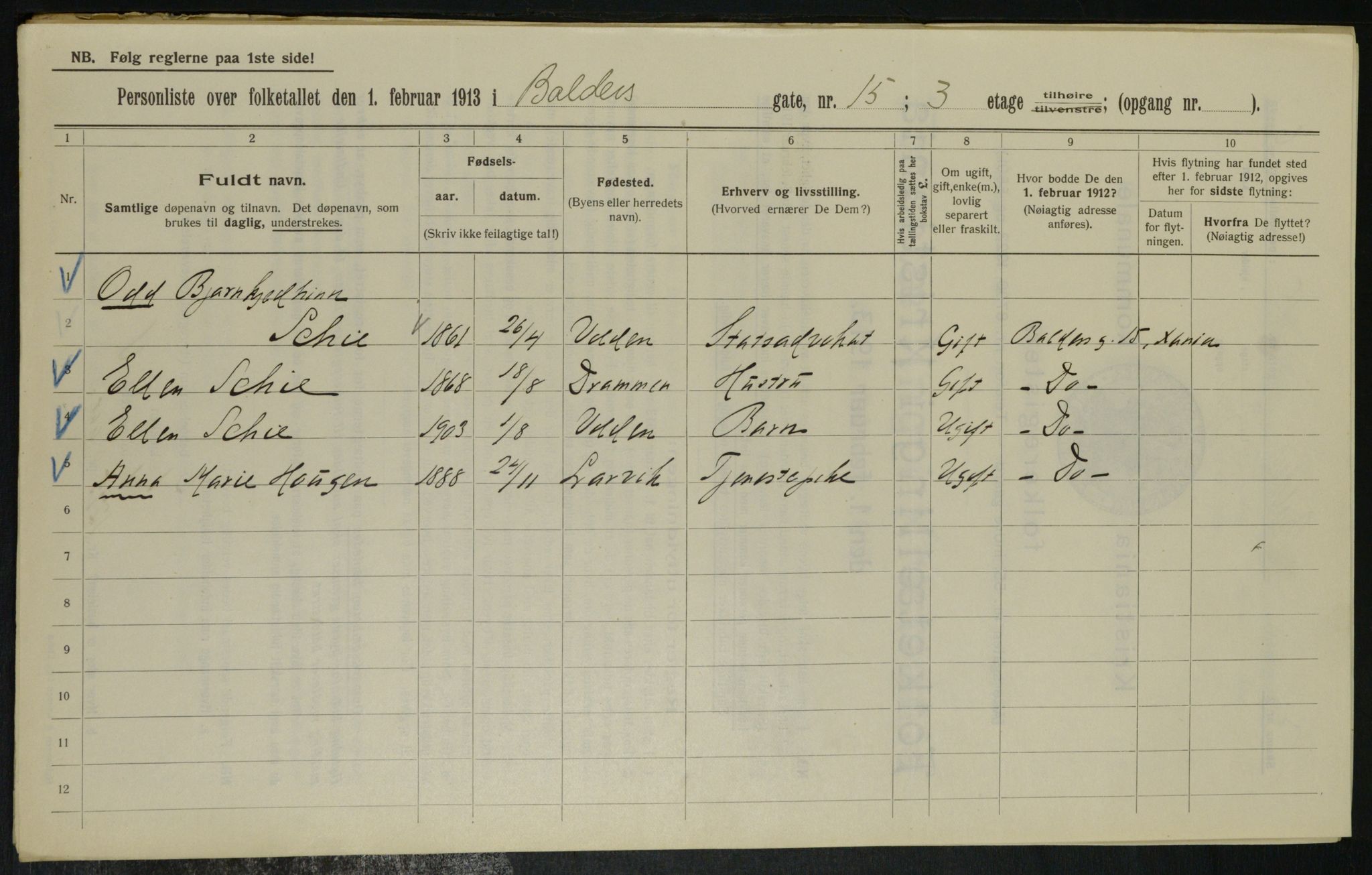 OBA, Municipal Census 1913 for Kristiania, 1913, p. 3182