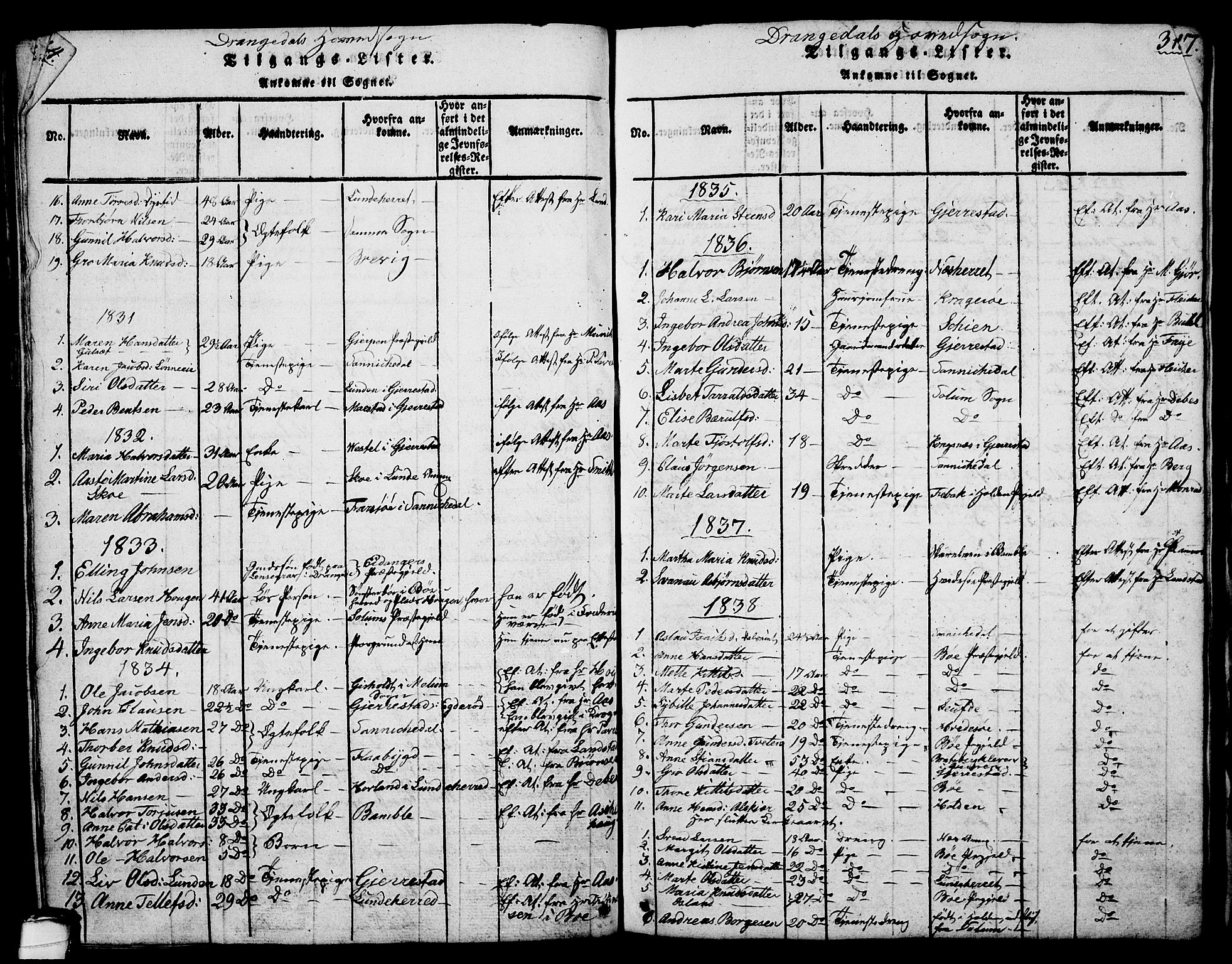 Drangedal kirkebøker, AV/SAKO-A-258/G/Ga/L0001: Parish register (copy) no. I 1 /1, 1814-1856, p. 315