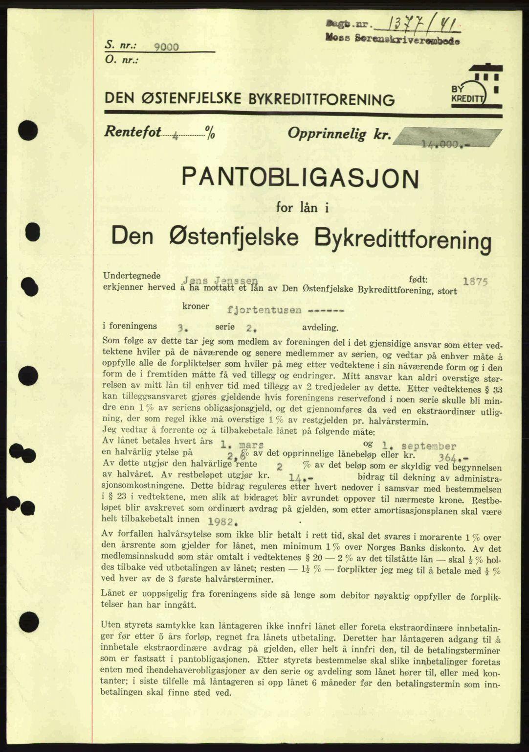 Moss sorenskriveri, AV/SAO-A-10168: Mortgage book no. B11, 1941-1942, Diary no: : 1377/1941