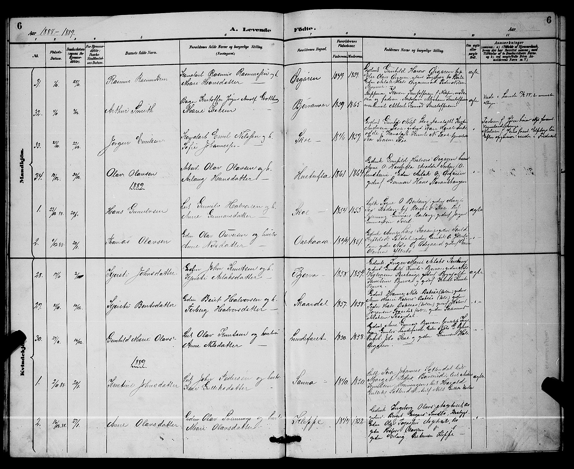 Lunde kirkebøker, AV/SAKO-A-282/G/Ga/L0002: Parish register (copy) no. I 2, 1887-1896, p. 6