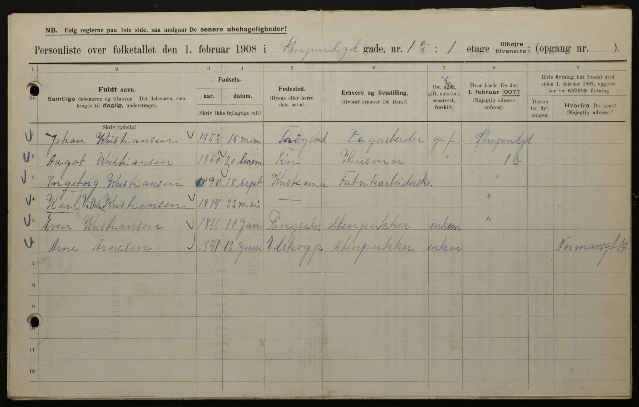 OBA, Municipal Census 1908 for Kristiania, 1908, p. 94006