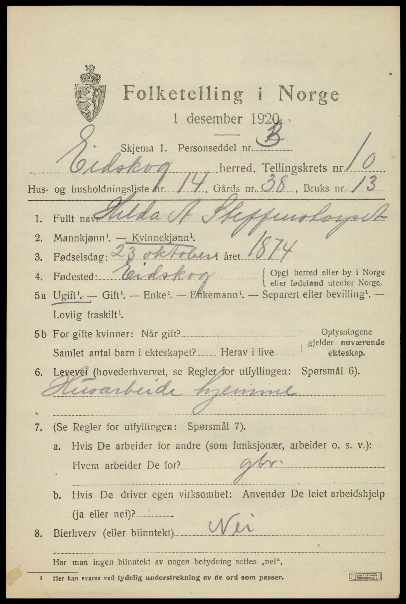 SAH, 1920 census for Eidskog, 1920, p. 11297