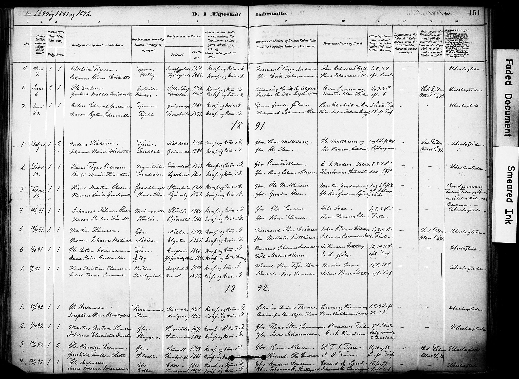 Rakkestad prestekontor Kirkebøker, AV/SAO-A-2008/F/Fb/L0001: Parish register (official) no. II 1, 1878-1899, p. 151