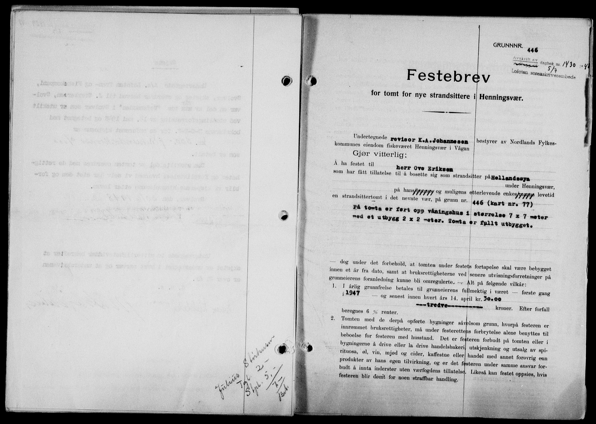 Lofoten sorenskriveri, SAT/A-0017/1/2/2C/L0018a: Mortgage book no. 18a, 1948-1948, Diary no: : 1430/1948
