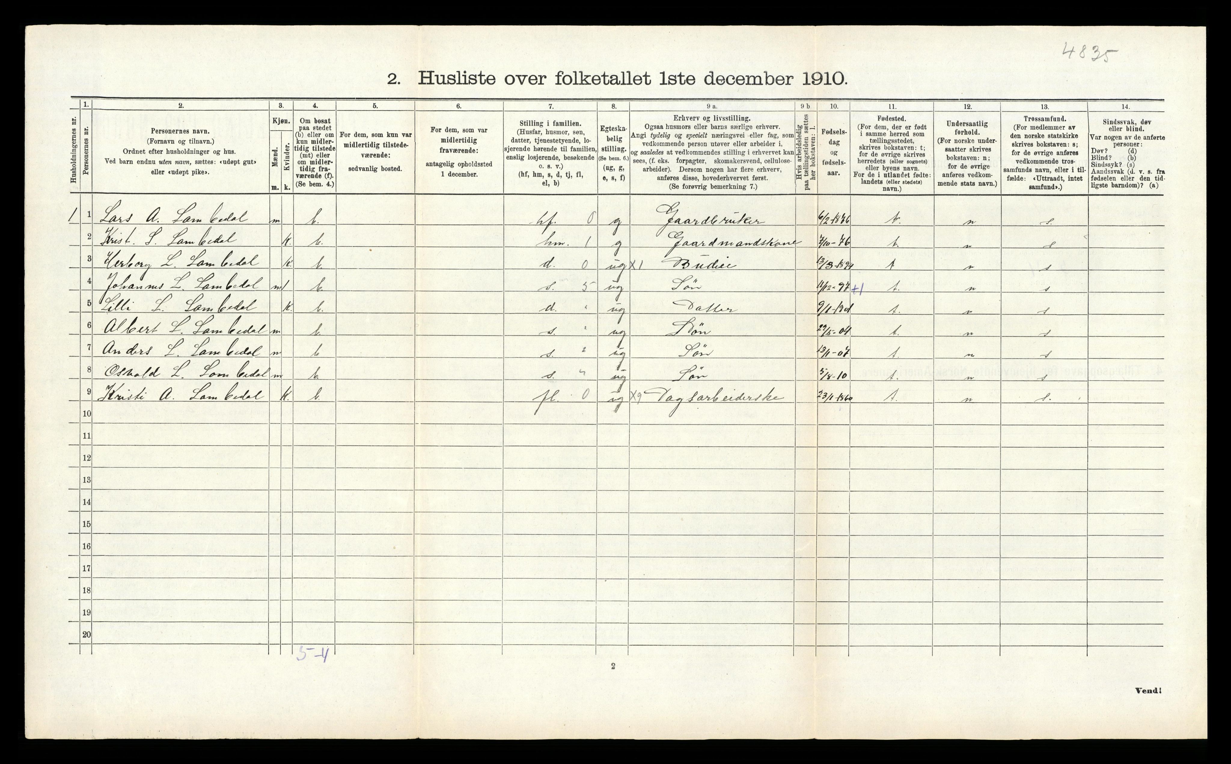 RA, 1910 census for Strandebarm, 1910, p. 131