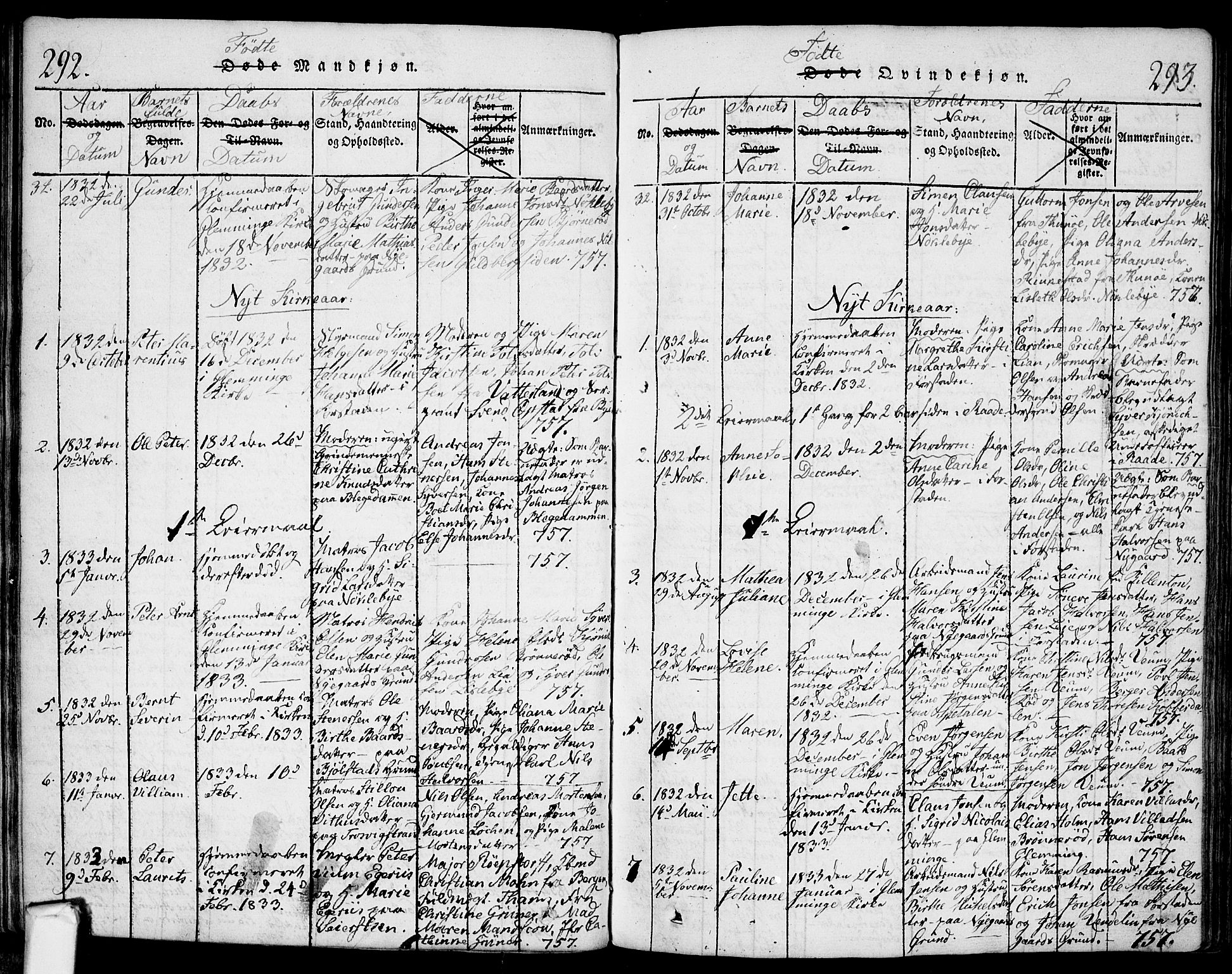 Glemmen prestekontor Kirkebøker, SAO/A-10908/F/Fa/L0004: Parish register (official) no. 4, 1816-1838, p. 292-293