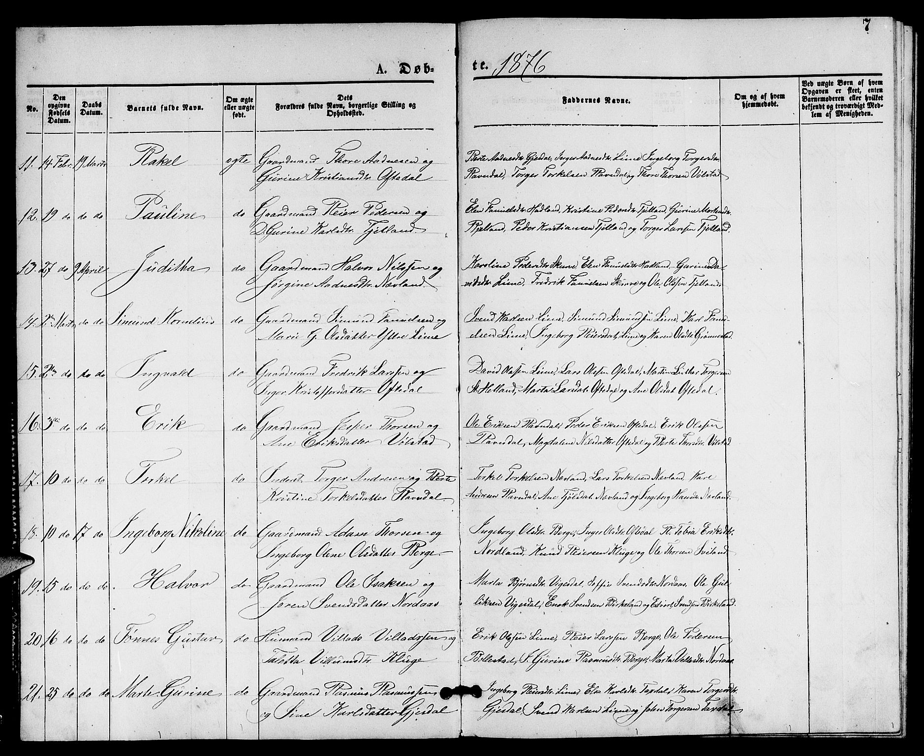 Lye sokneprestkontor, AV/SAST-A-101794/001/30BB/L0005: Parish register (copy) no. B 5, 1875-1886, p. 7