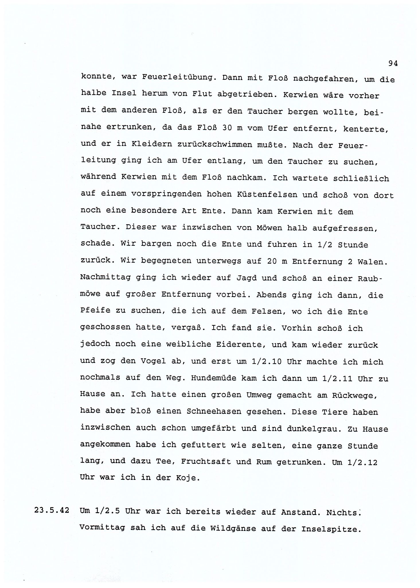 Dagbokopptegnelser av en tysk marineoffiser stasjonert i Norge , FMFB/A-1160/F/L0001: Dagbokopptegnelser av en tysk marineoffiser stasjonert i Norge, 1941-1944, p. 94