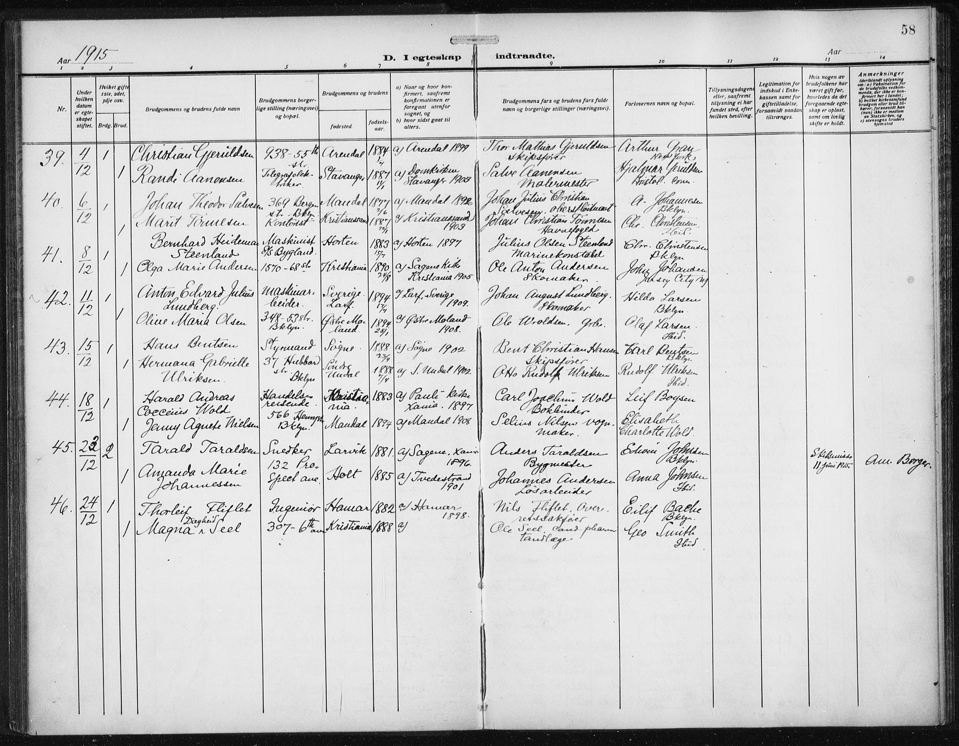 Den norske sjømannsmisjon i utlandet/New York, AV/SAB-SAB/PA-0110/H/Ha/L0007: Parish register (official) no. A 7, 1915-1923, p. 58