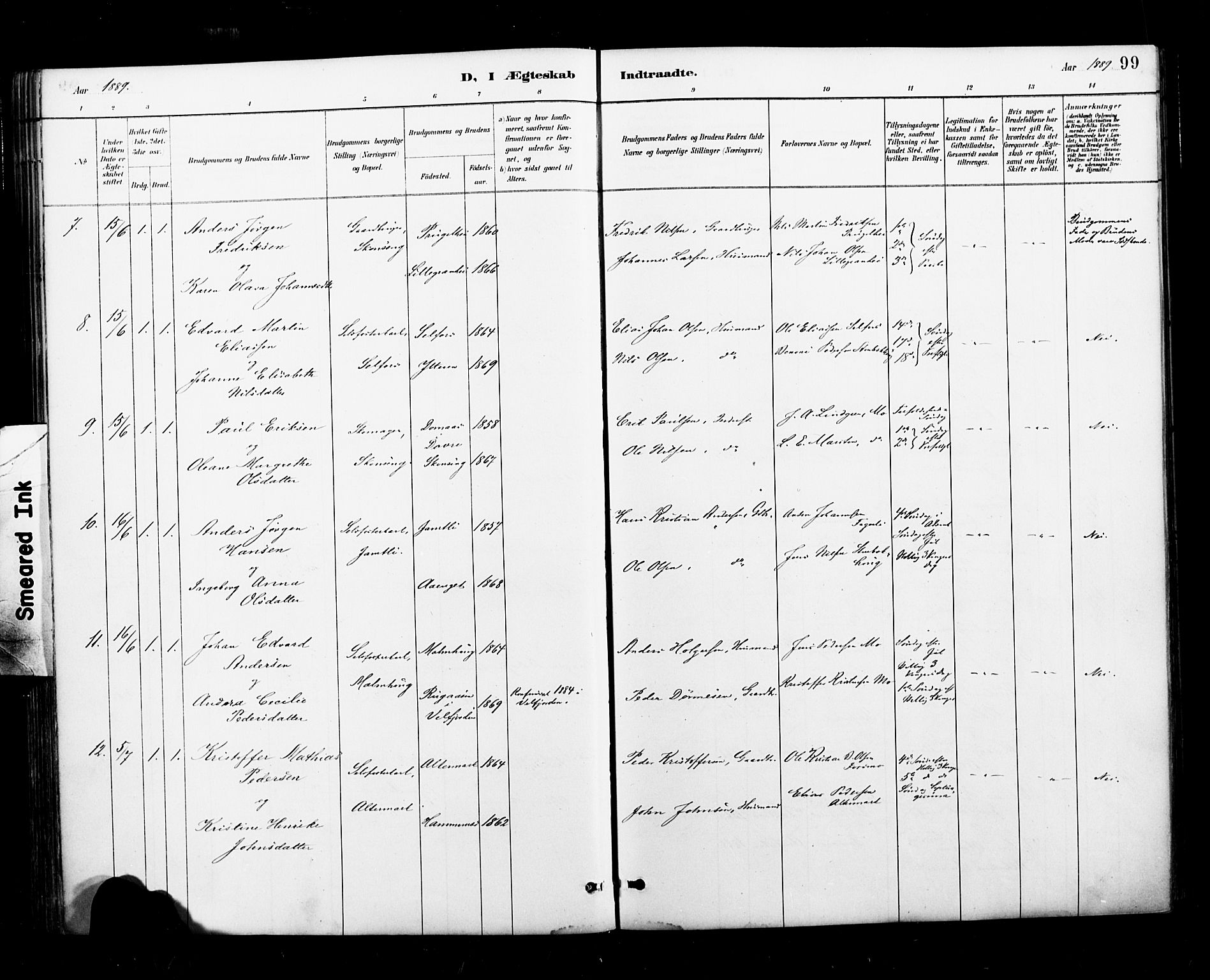 Ministerialprotokoller, klokkerbøker og fødselsregistre - Nordland, AV/SAT-A-1459/827/L0401: Parish register (official) no. 827A13, 1887-1905, p. 99