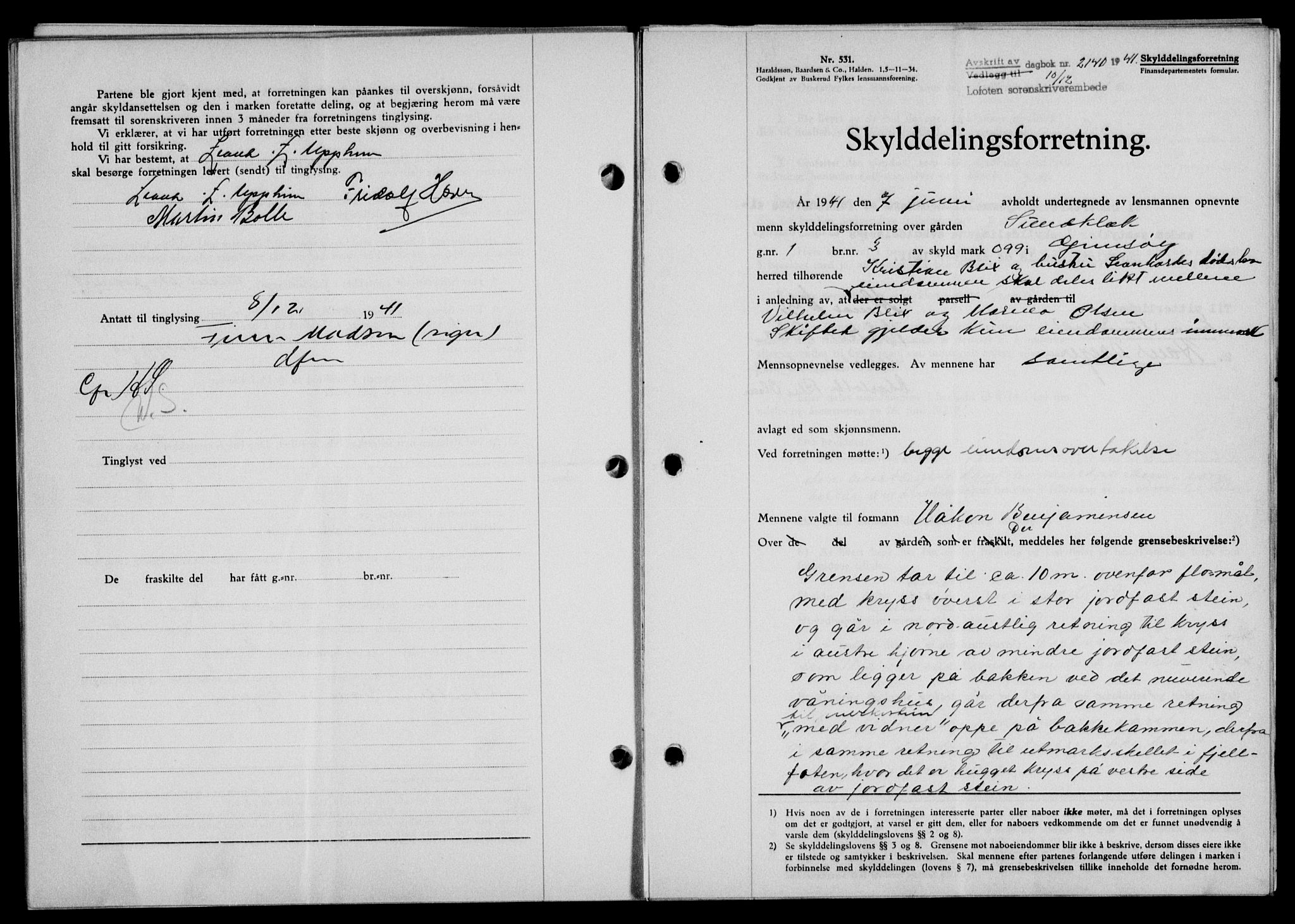 Lofoten sorenskriveri, SAT/A-0017/1/2/2C/L0009a: Mortgage book no. 9a, 1941-1942, Diary no: : 2140/1941