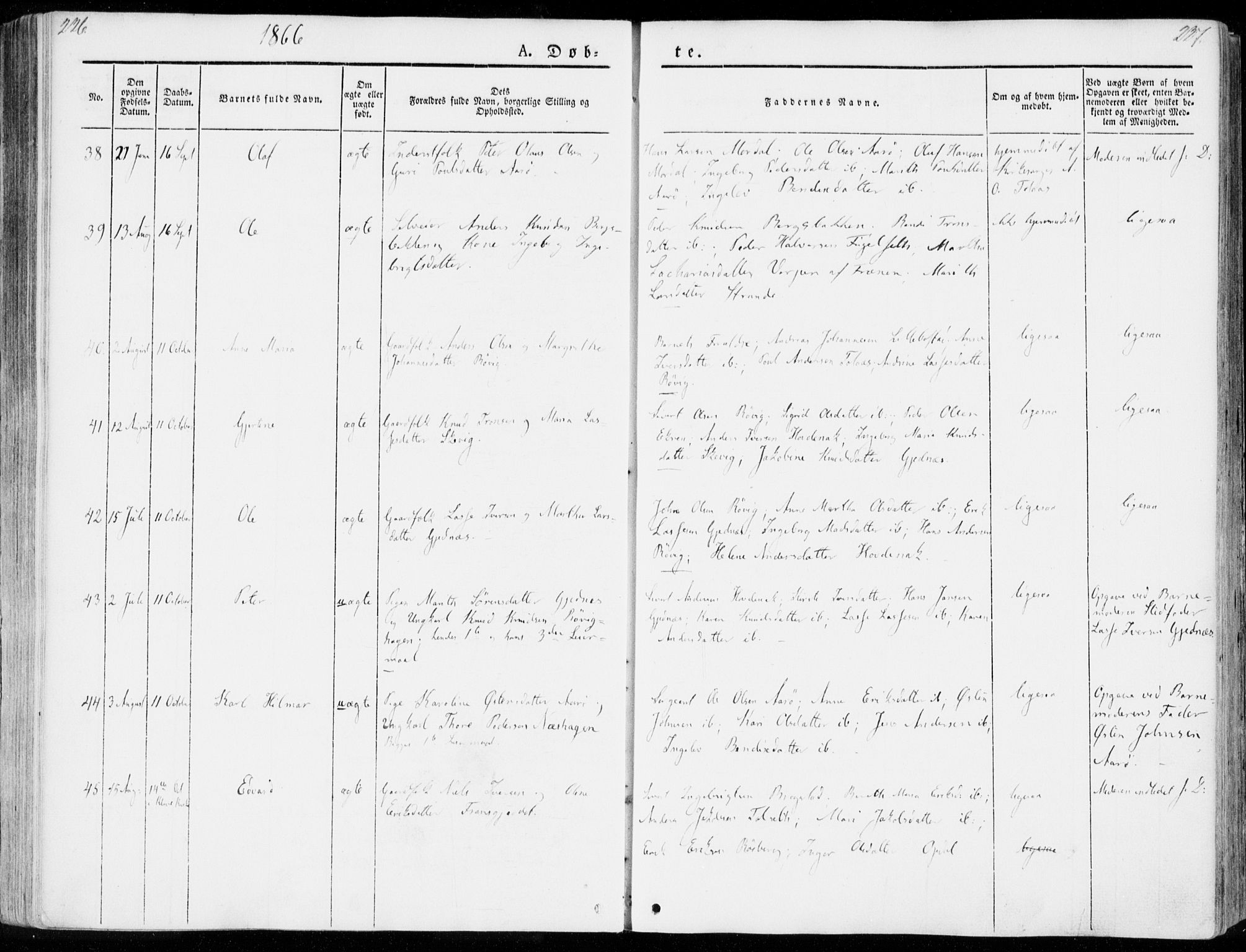 Ministerialprotokoller, klokkerbøker og fødselsregistre - Møre og Romsdal, AV/SAT-A-1454/555/L0653: Parish register (official) no. 555A04, 1843-1869, p. 226-227