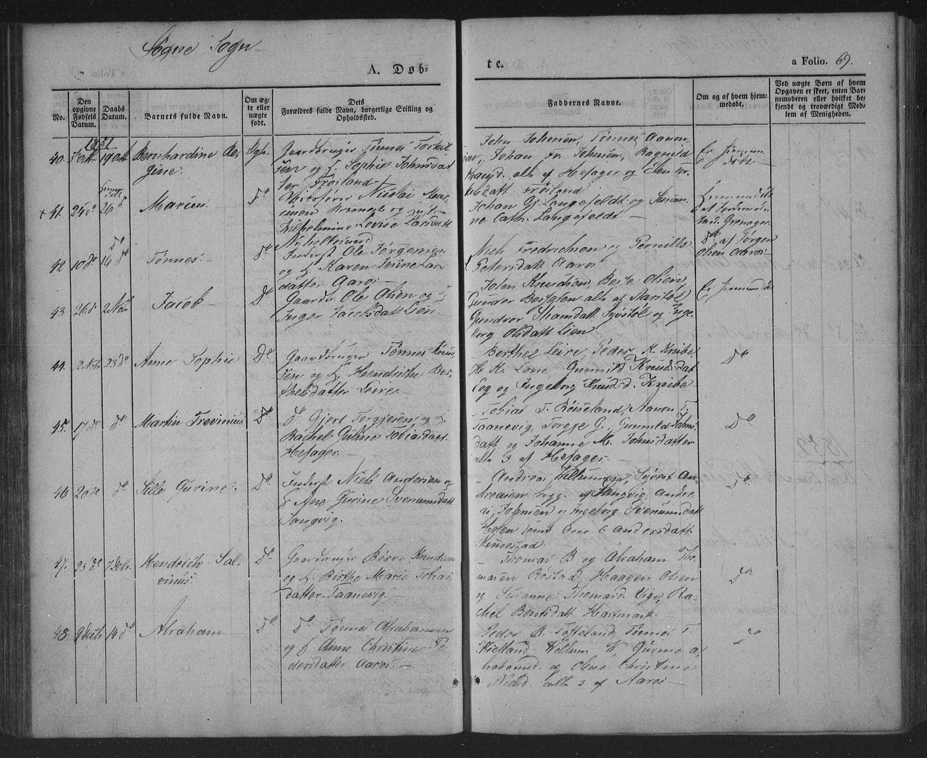 Søgne sokneprestkontor, AV/SAK-1111-0037/F/Fa/Fab/L0009: Parish register (official) no. A 9, 1838-1853, p. 69