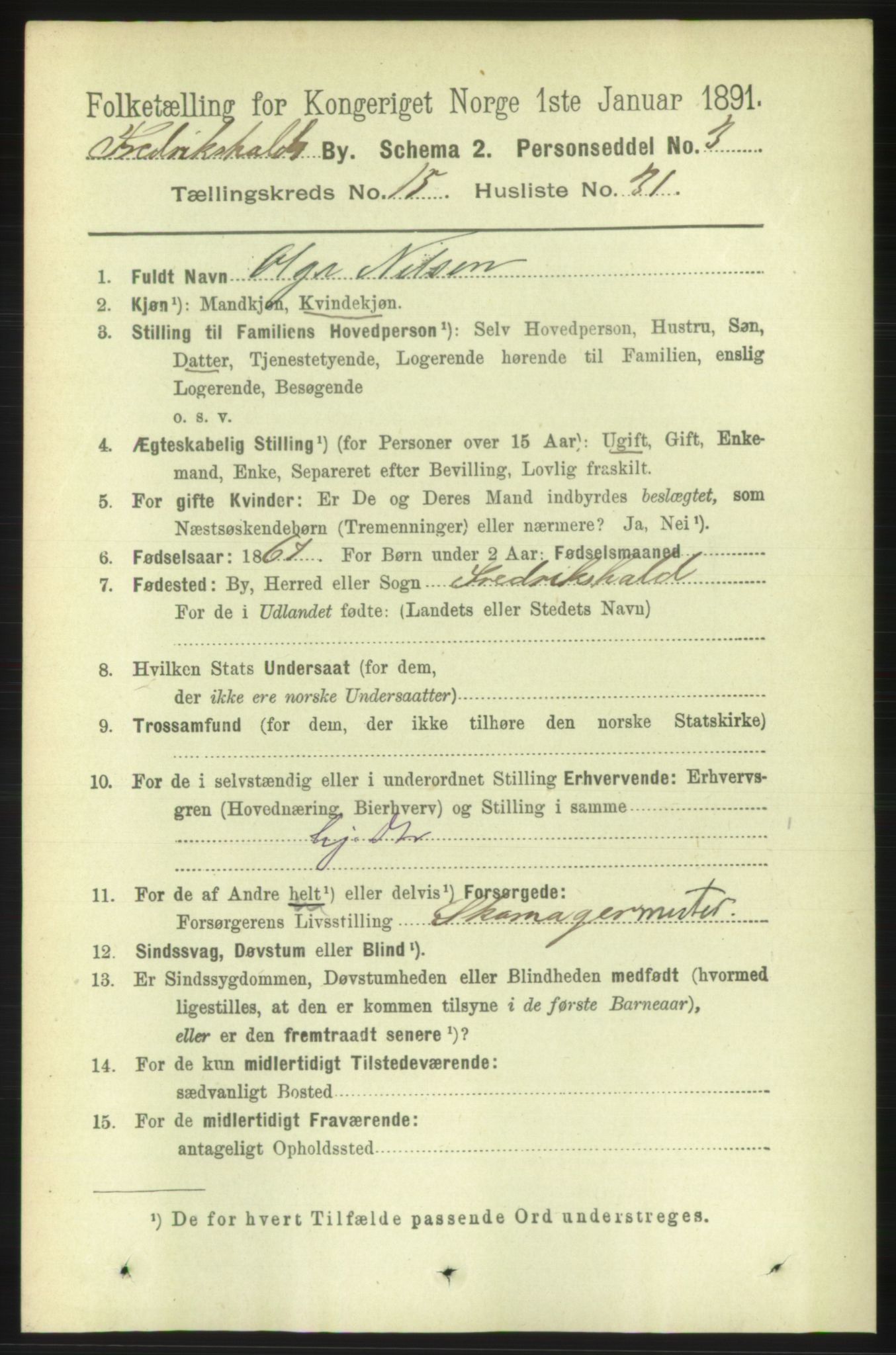 RA, 1891 census for 0101 Fredrikshald, 1891, p. 9790