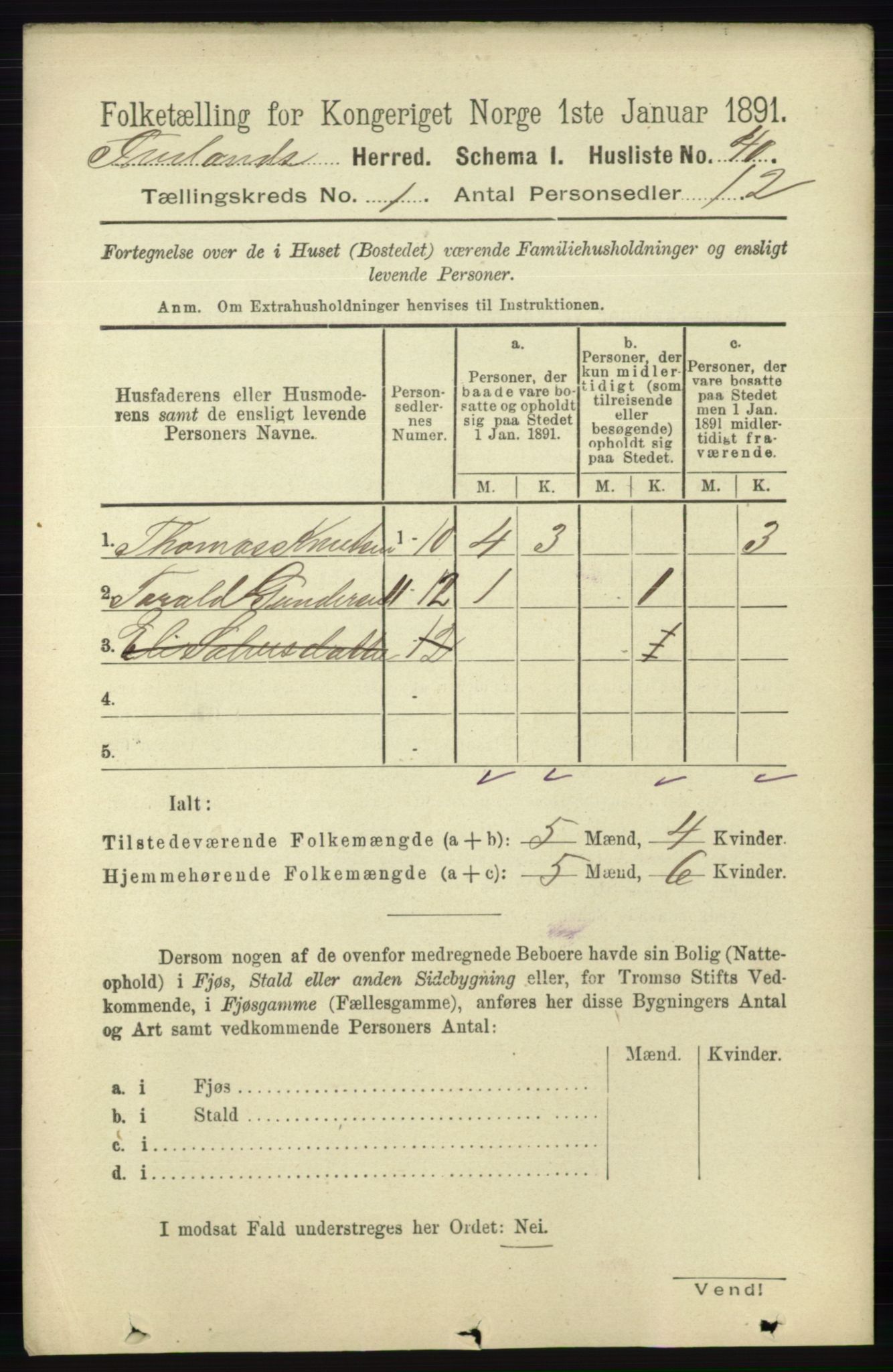 RA, 1891 census for 0935 Iveland, 1891, p. 56