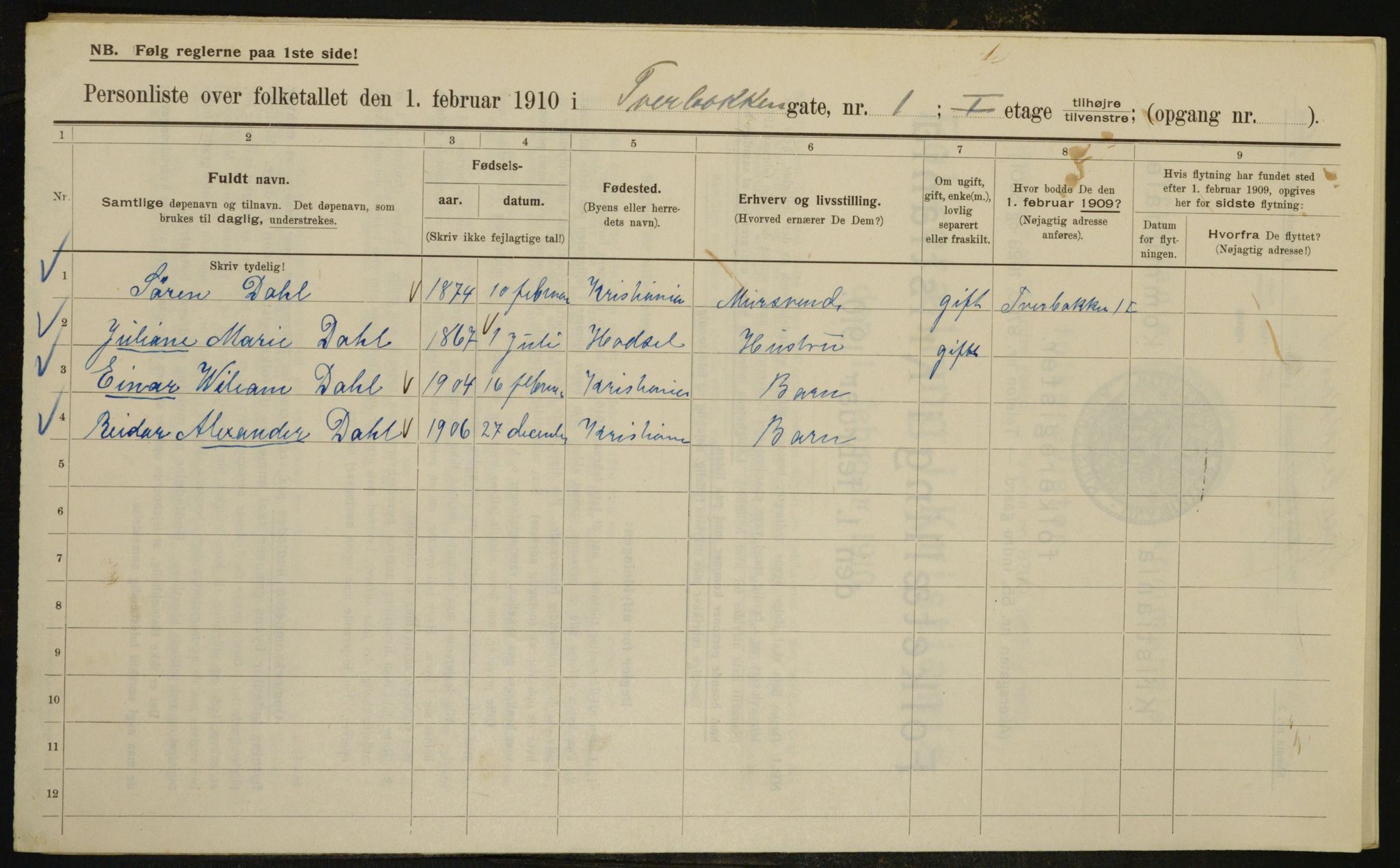 OBA, Municipal Census 1910 for Kristiania, 1910, p. 111398