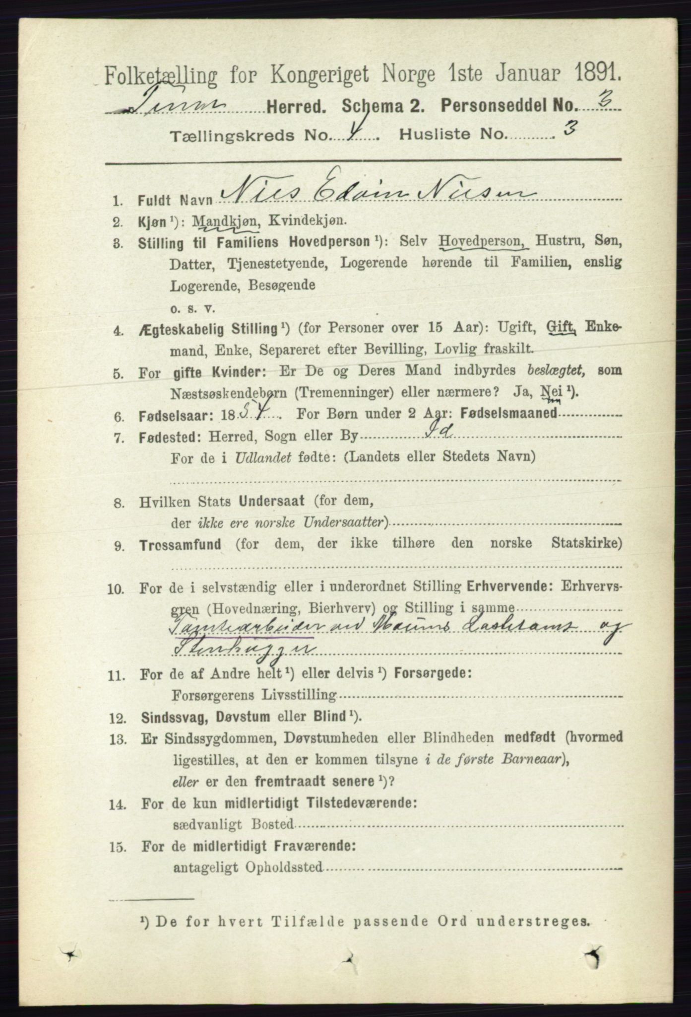 RA, 1891 census for 0130 Tune, 1891, p. 2212