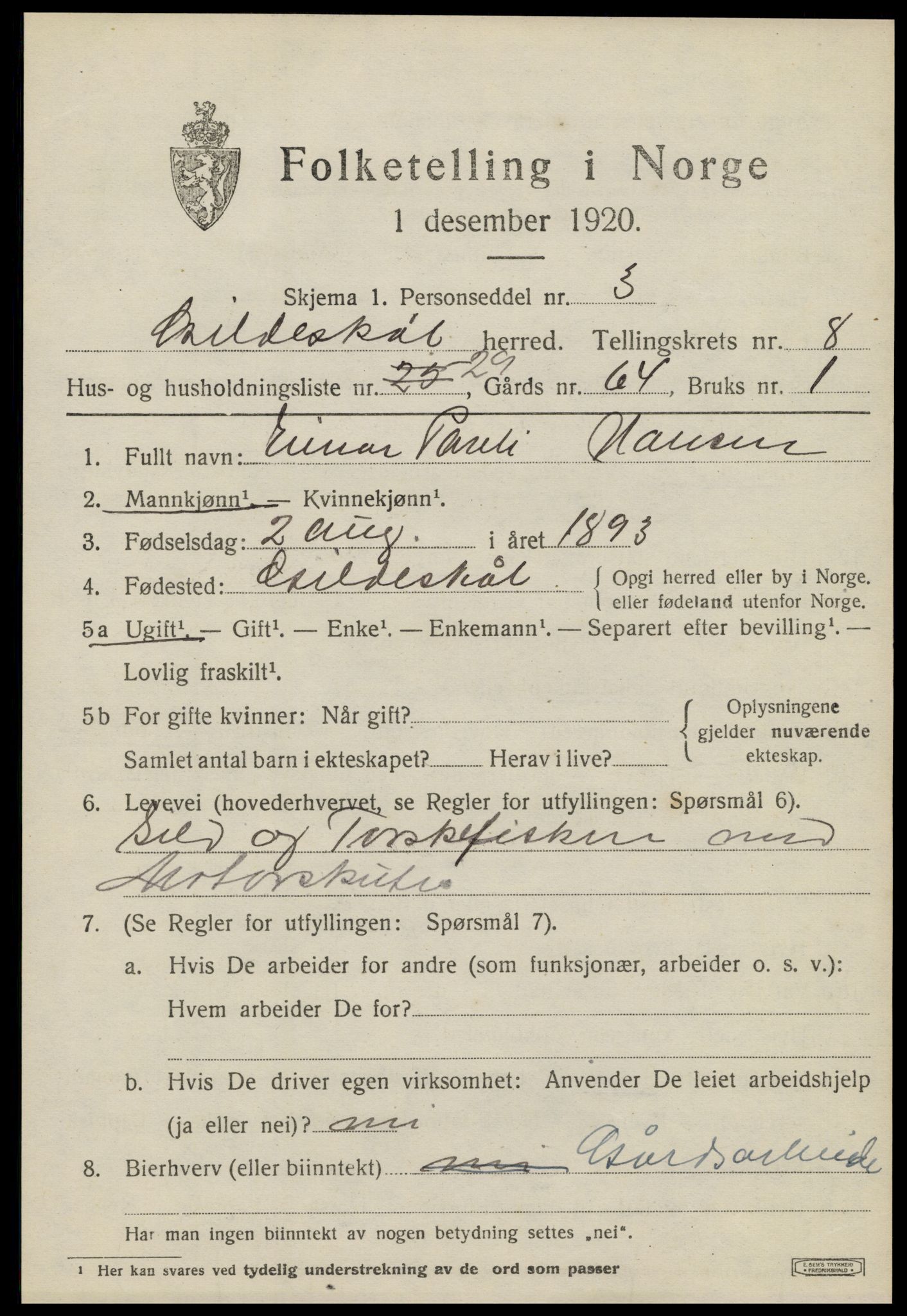 SAT, 1920 census for Gildeskål, 1920, p. 5752