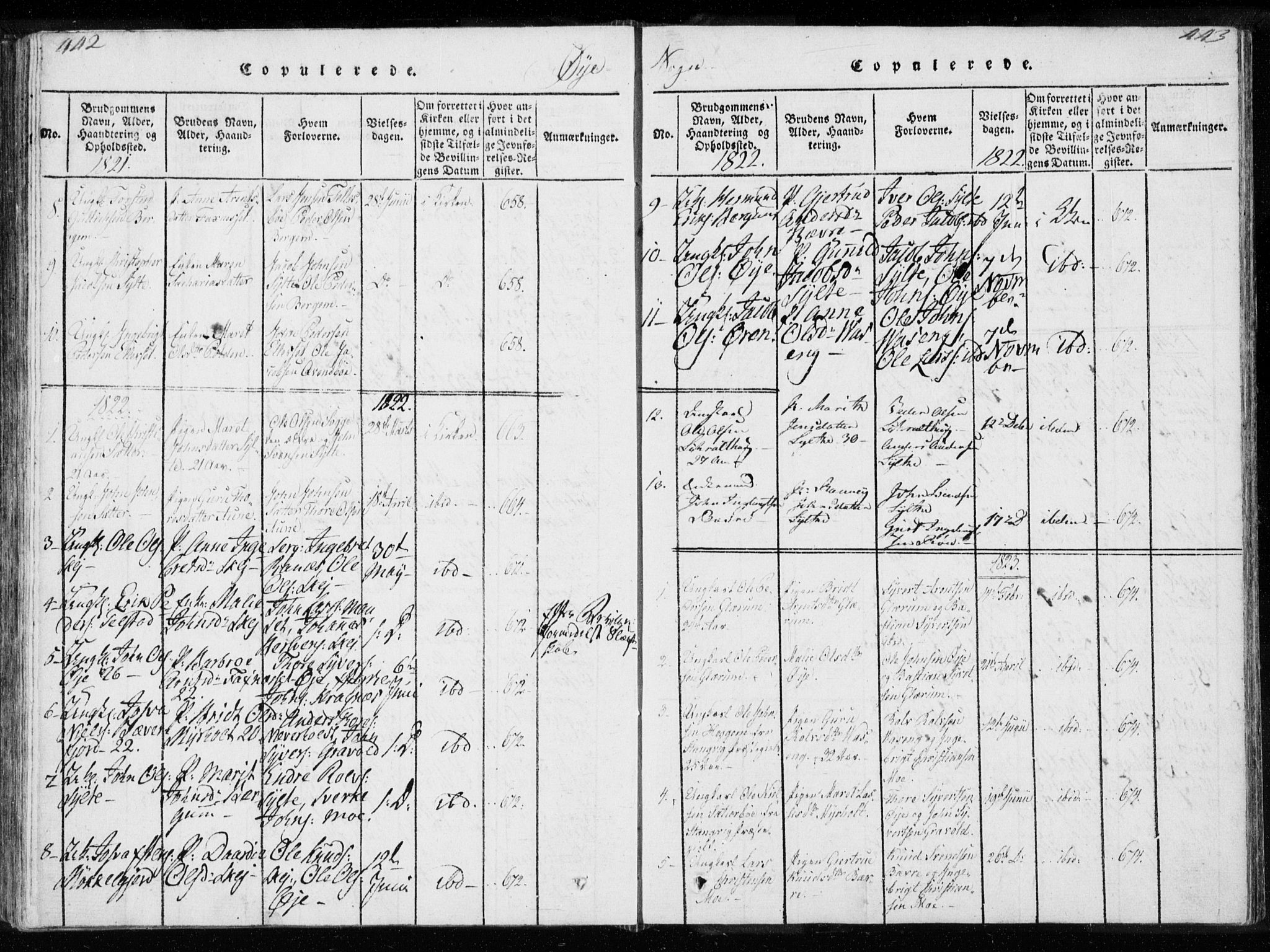 Ministerialprotokoller, klokkerbøker og fødselsregistre - Møre og Romsdal, AV/SAT-A-1454/595/L1041: Parish register (official) no. 595A03, 1819-1829, p. 442-443