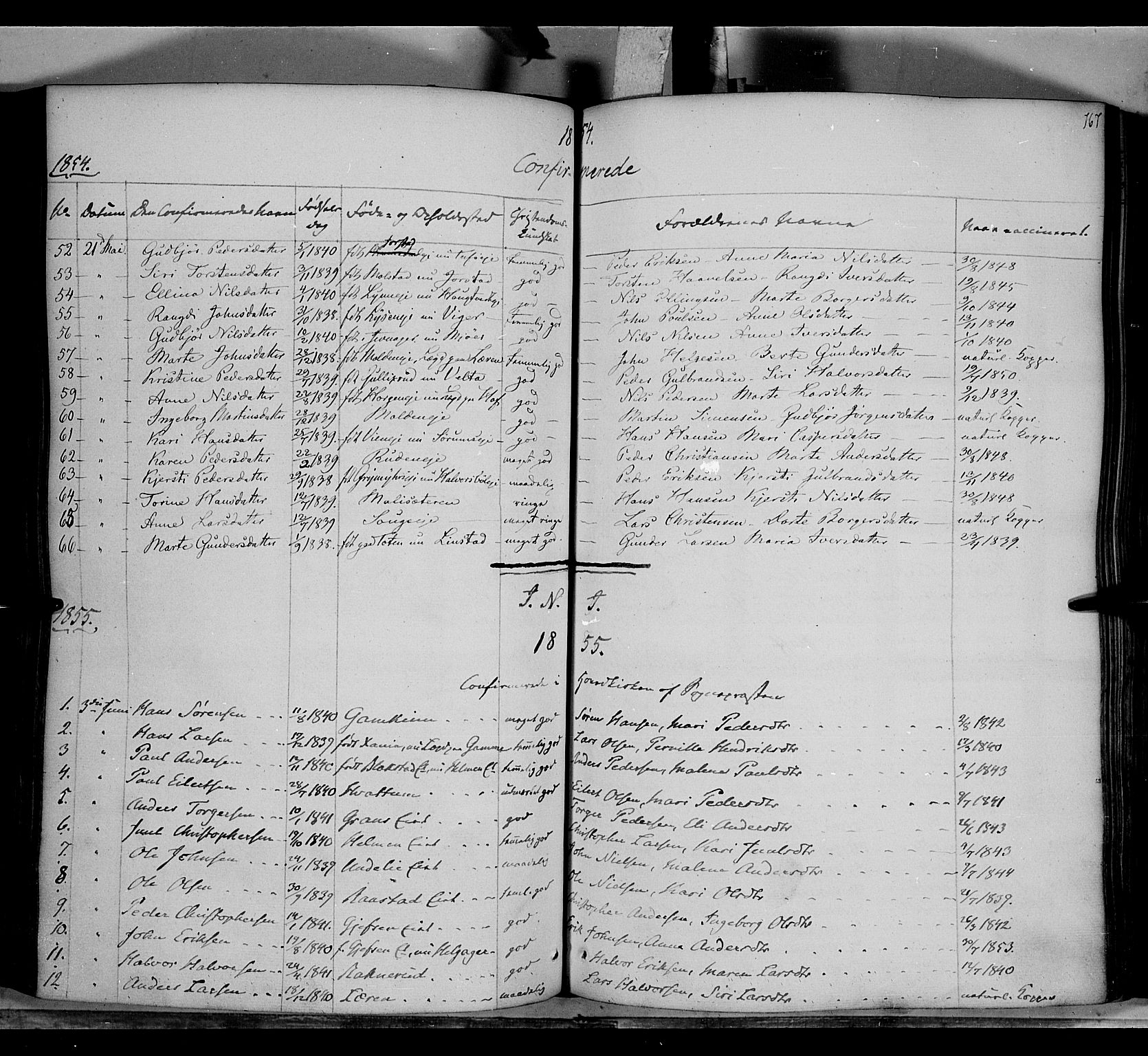 Gran prestekontor, SAH/PREST-112/H/Ha/Haa/L0011: Parish register (official) no. 11, 1842-1856, p. 766-767