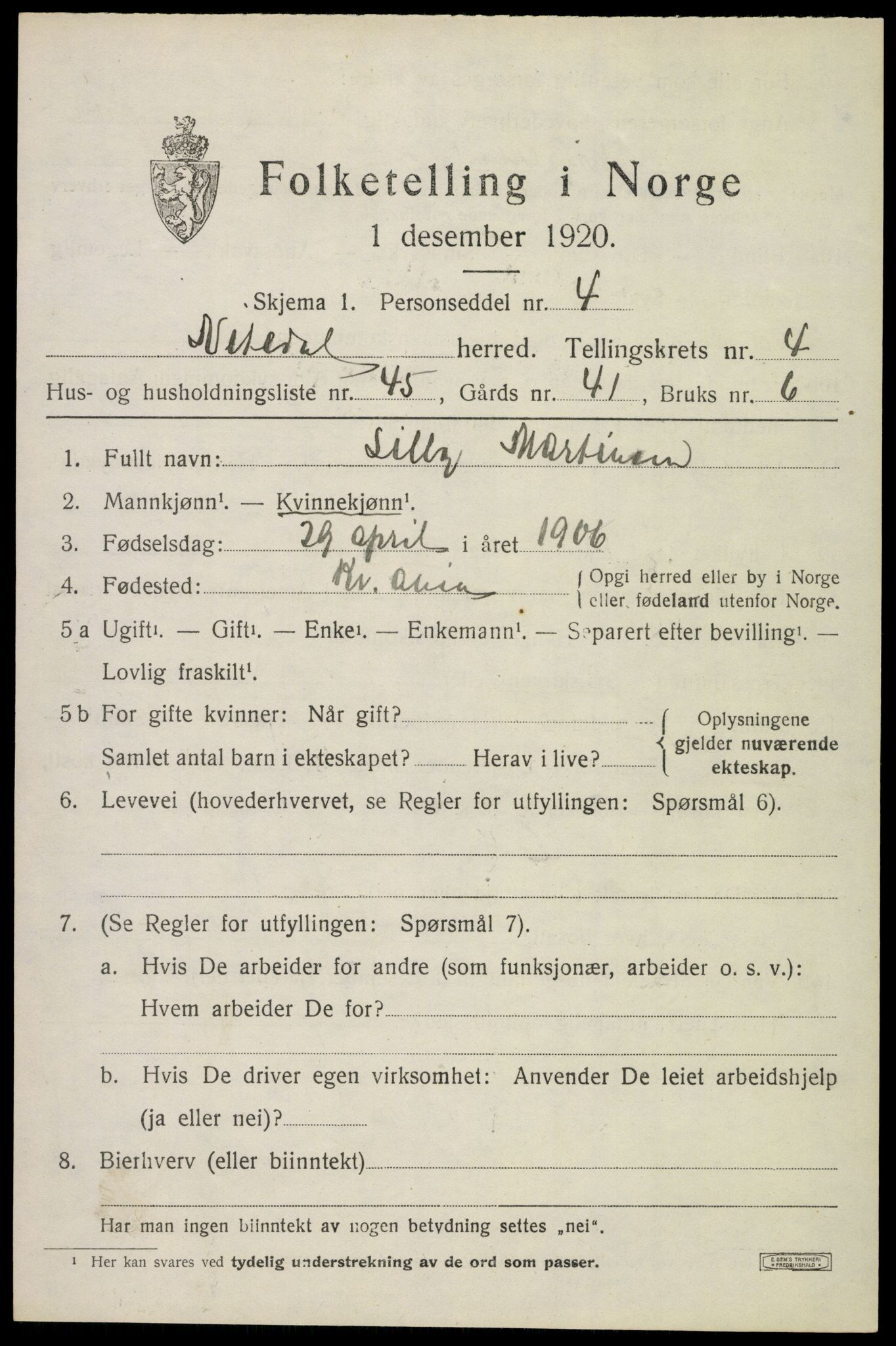 SAO, 1920 census for Nittedal, 1920, p. 5550