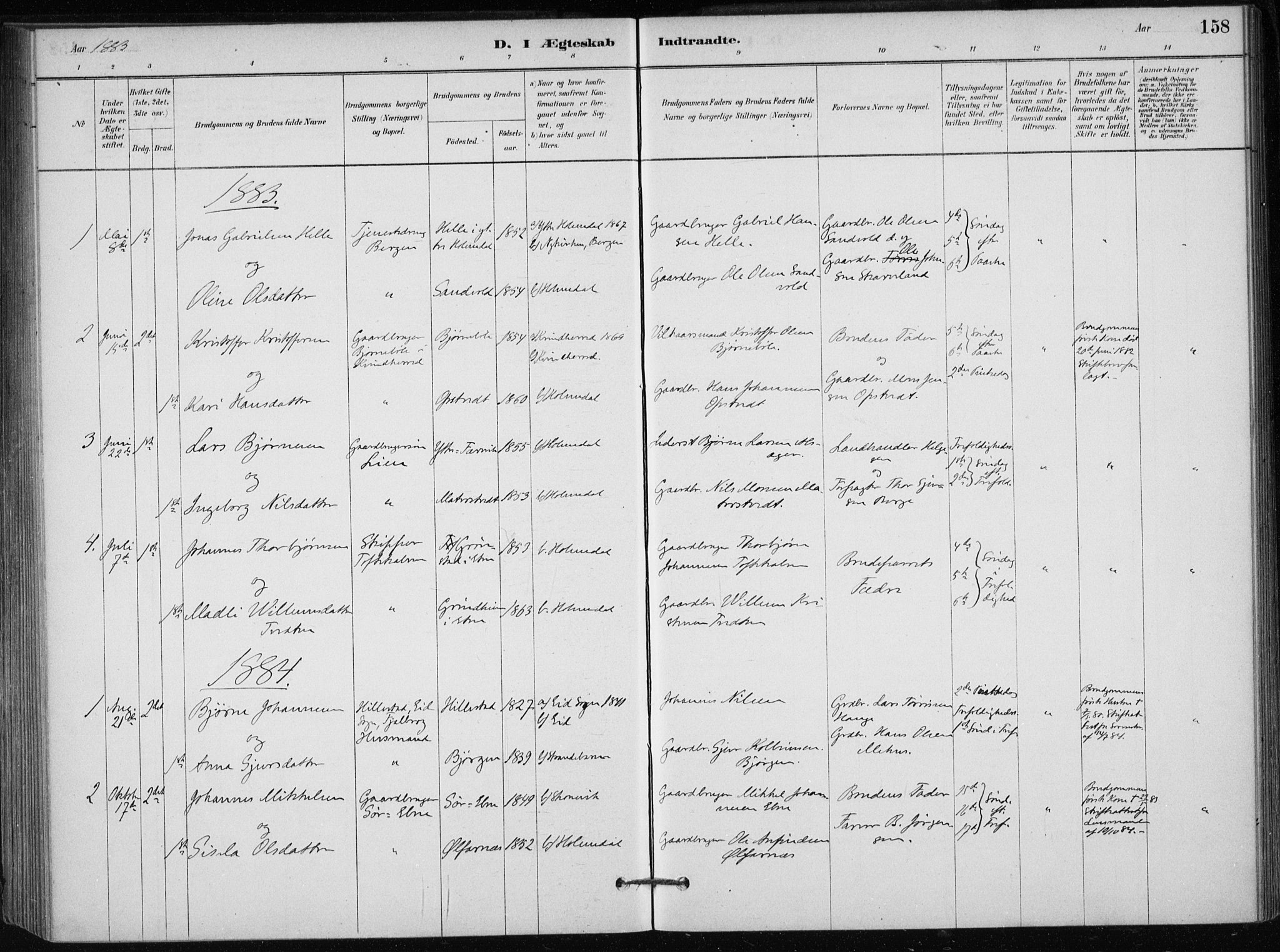 Skånevik sokneprestembete, AV/SAB-A-77801/H/Haa: Parish register (official) no. C  1, 1879-1917, p. 158