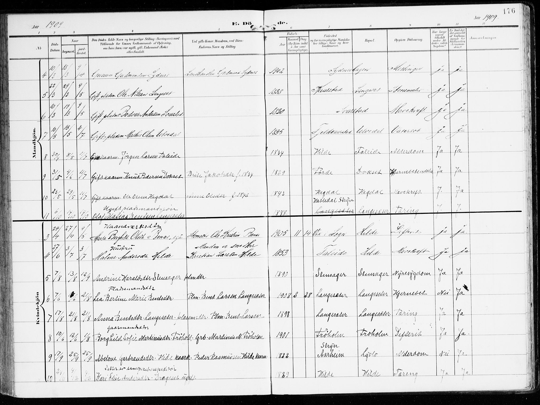 Innvik sokneprestembete, AV/SAB-A-80501: Parish register (official) no. B 2, 1903-1929, p. 176