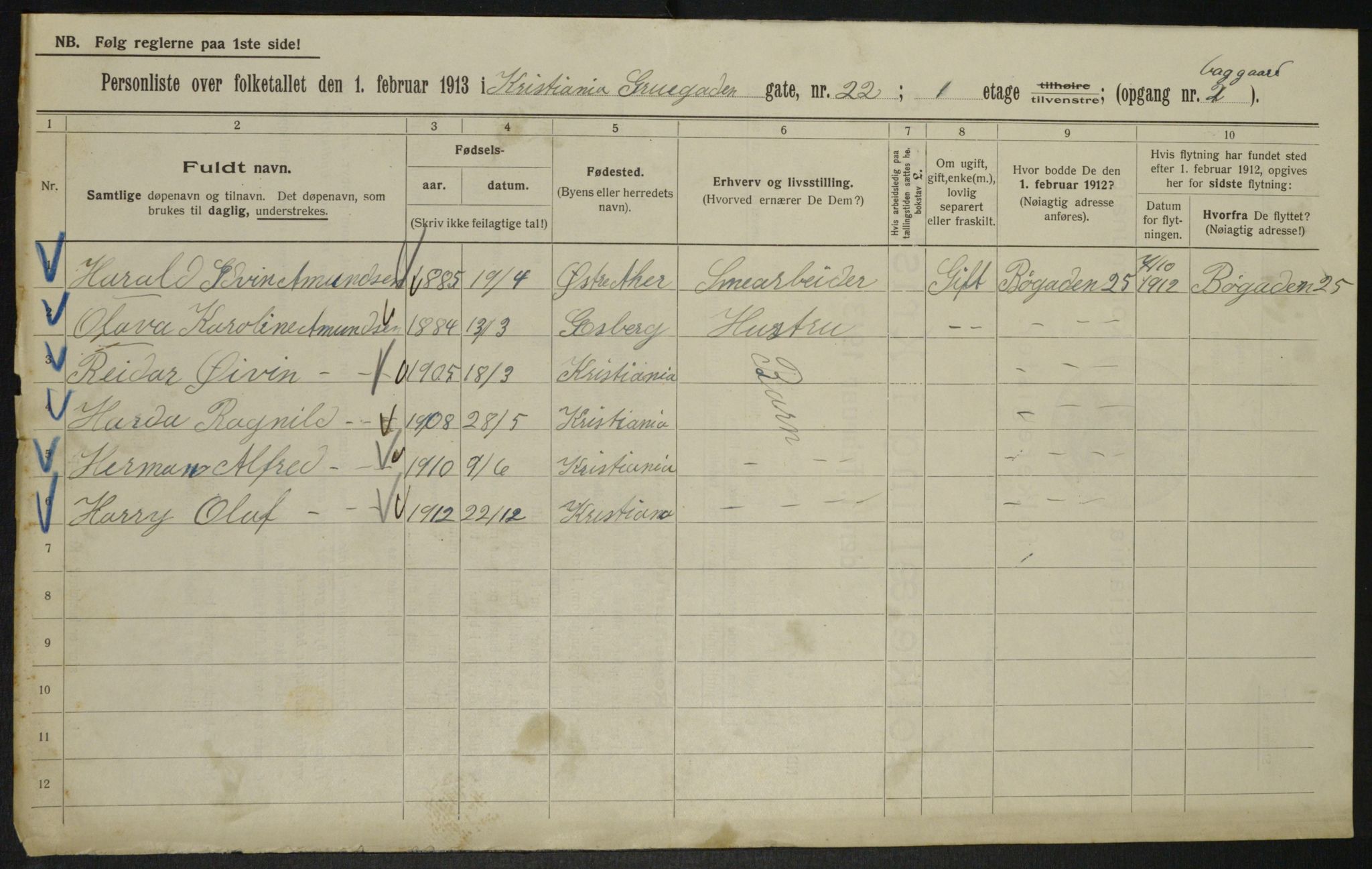 OBA, Municipal Census 1913 for Kristiania, 1913, p. 30708