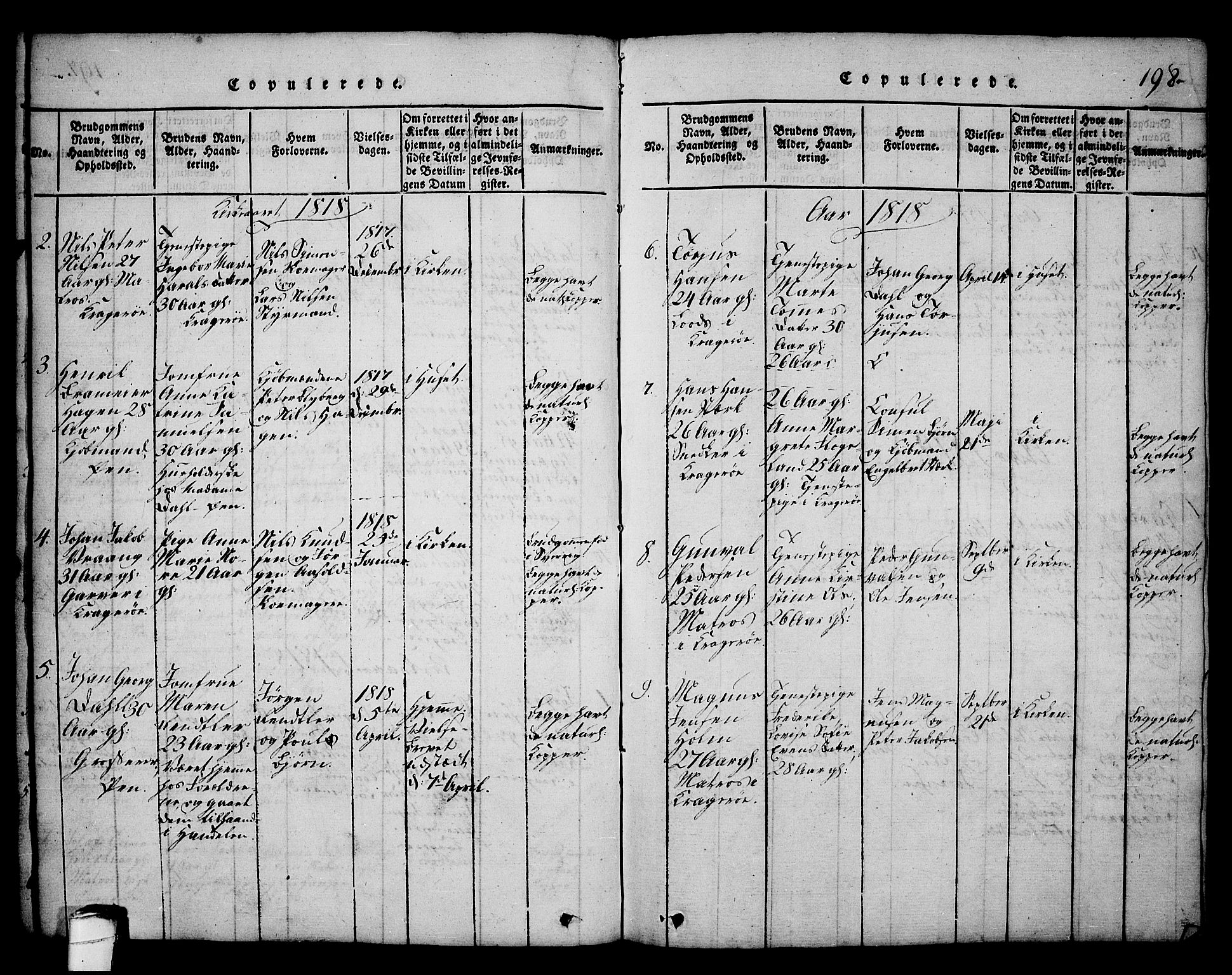Kragerø kirkebøker, SAKO/A-278/G/Ga/L0002: Parish register (copy) no. 2, 1814-1831, p. 198
