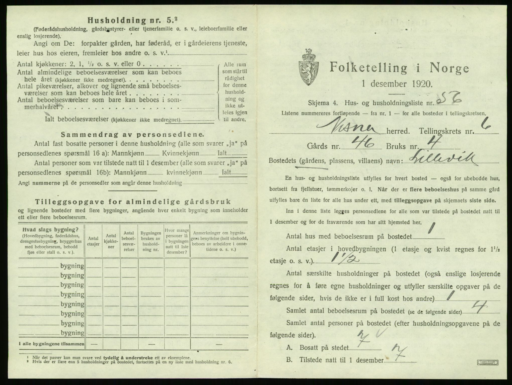 SAT, 1920 census for Nesna, 1920, p. 753