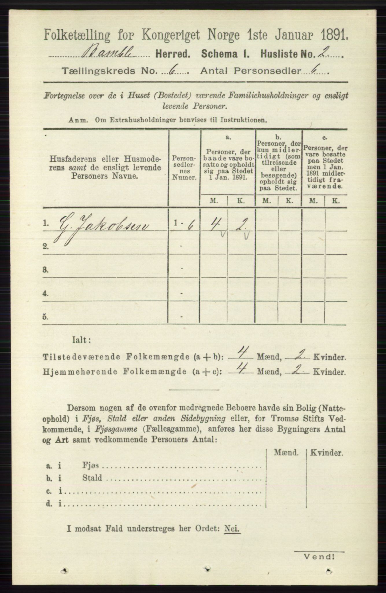 RA, 1891 census for 0814 Bamble, 1891, p. 2657