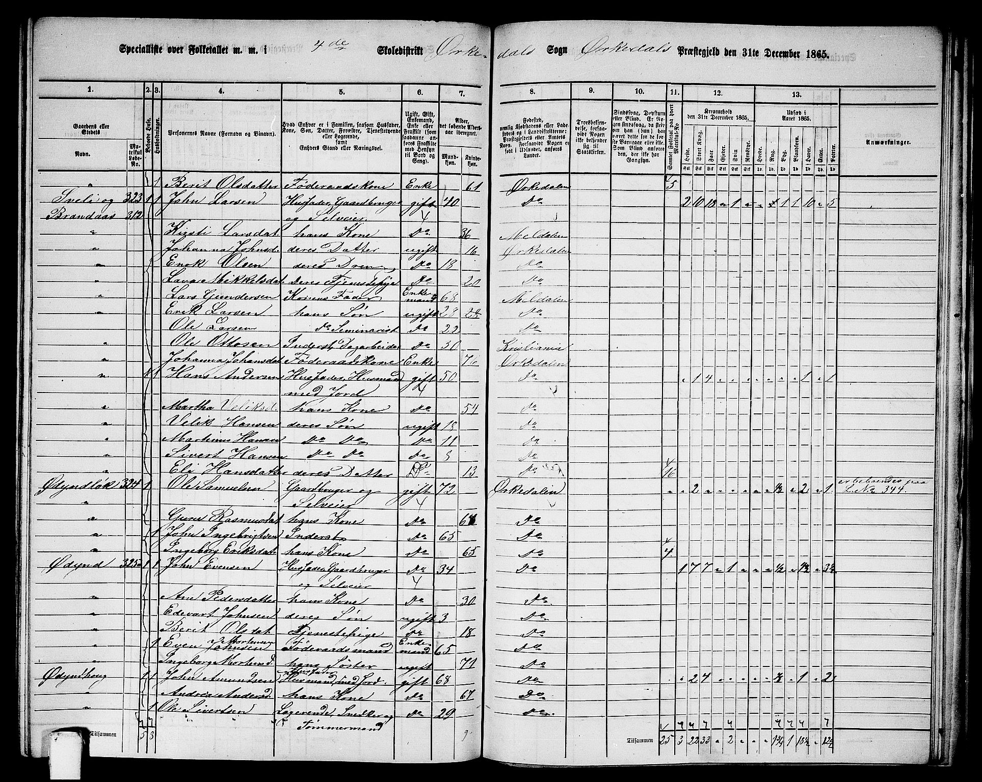 RA, 1865 census for Orkdal, 1865, p. 238