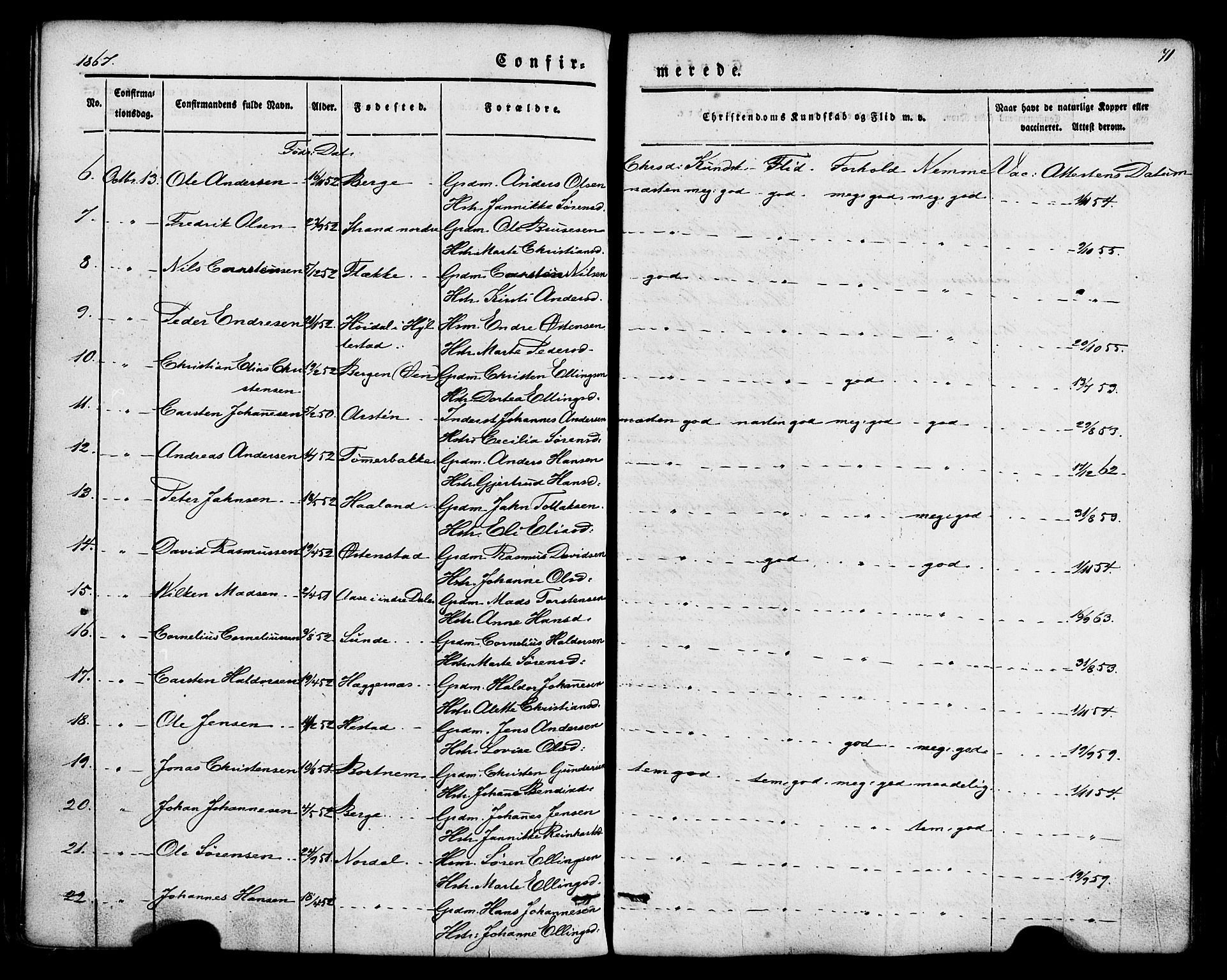 Fjaler sokneprestembete, AV/SAB-A-79801/H/Haa/Haaa/L0008: Parish register (official) no. A 8, 1850-1886, p. 71