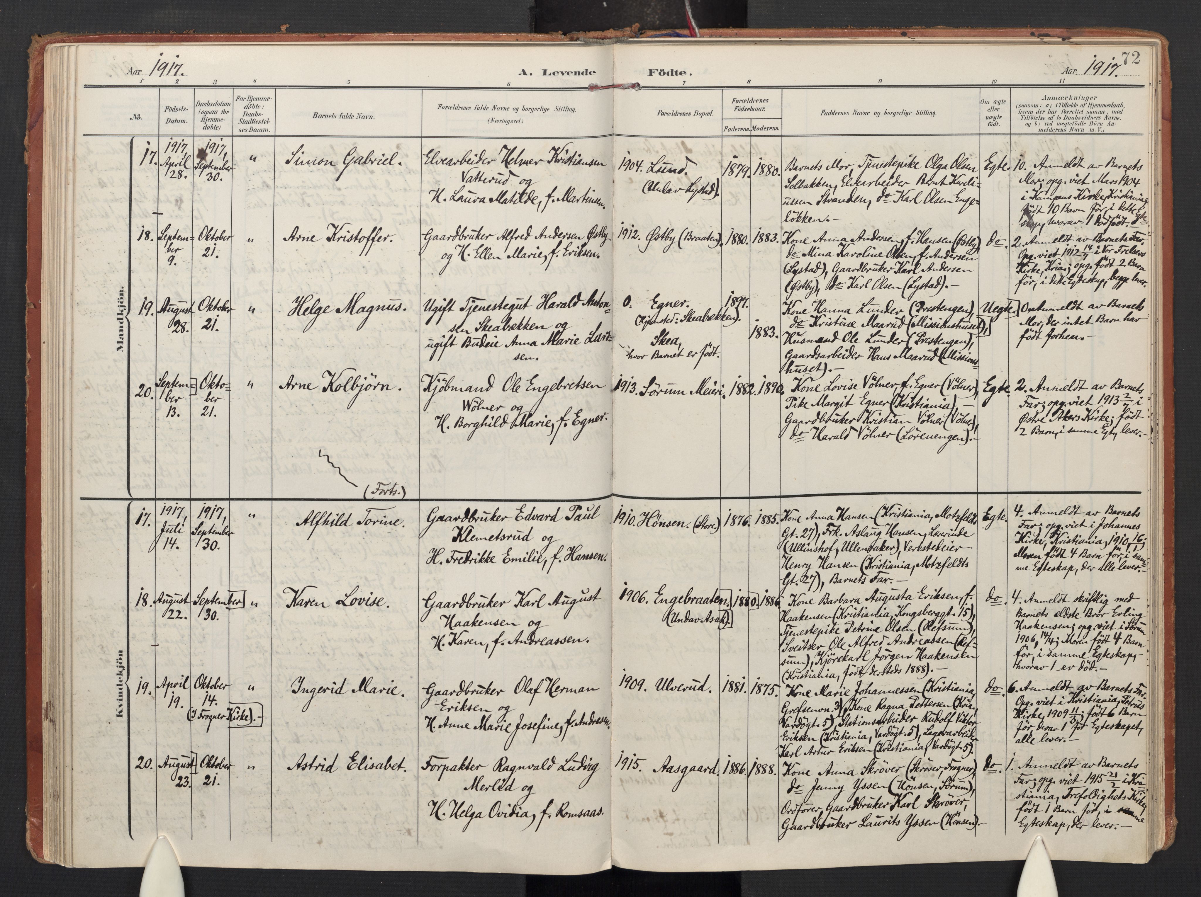 Sørum prestekontor Kirkebøker, AV/SAO-A-10303/F/Fa/L0010: Parish register (official) no. I 10, 1907-1925, p. 72