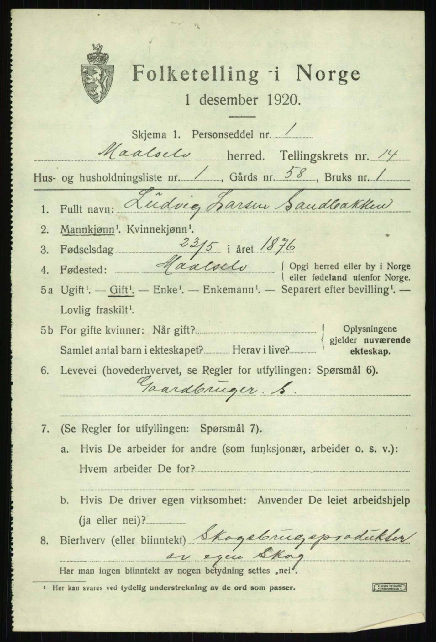 SATØ, 1920 census for Målselv, 1920, p. 7009