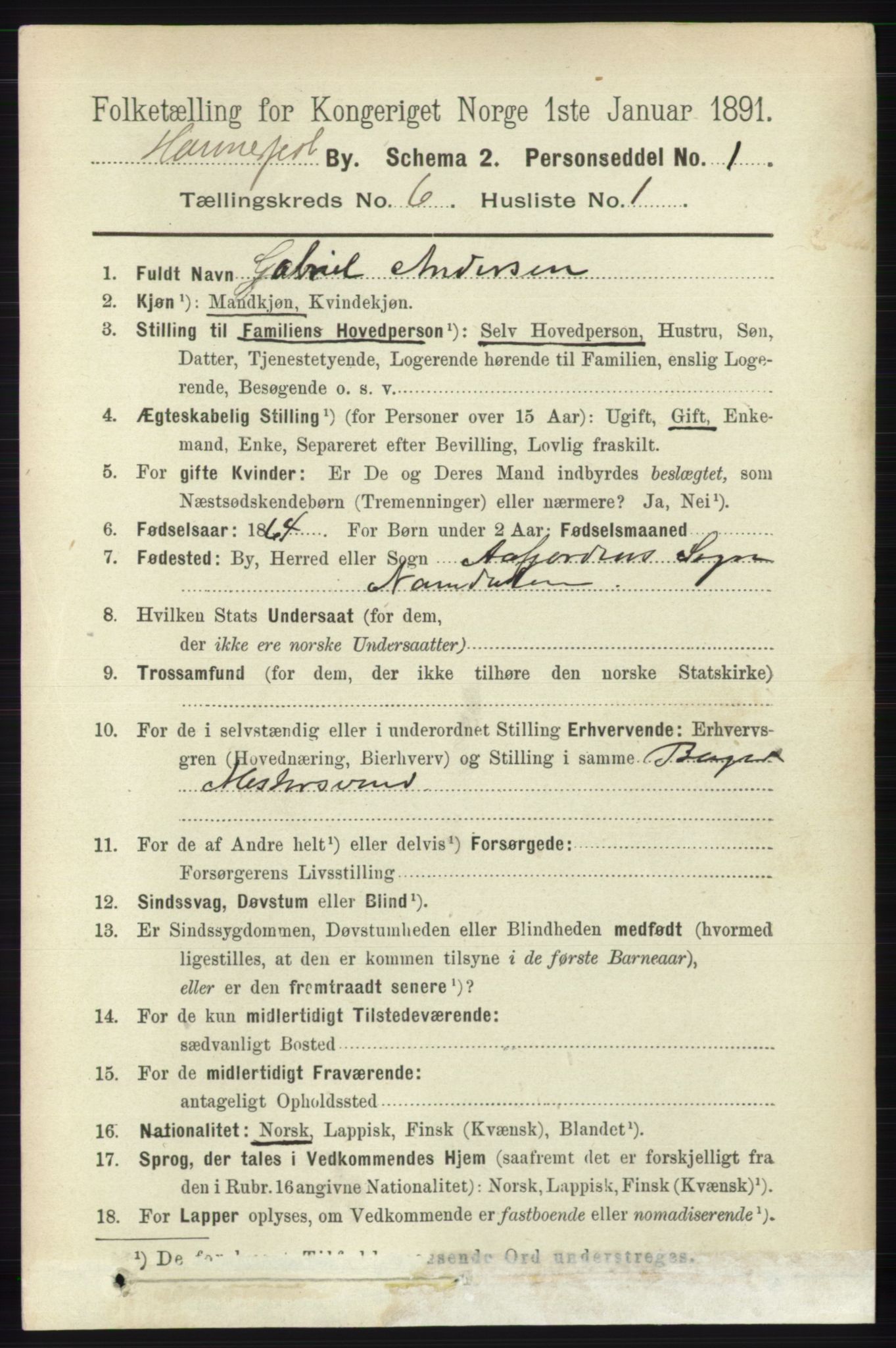 RA, 1891 census for 2001 Hammerfest, 1891, p. 1708